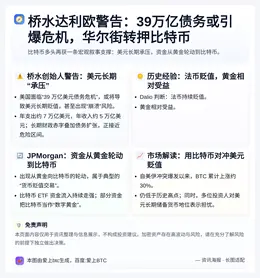 桥水达利欧警告：39万亿债务或引爆危机，华尔街转押比特币