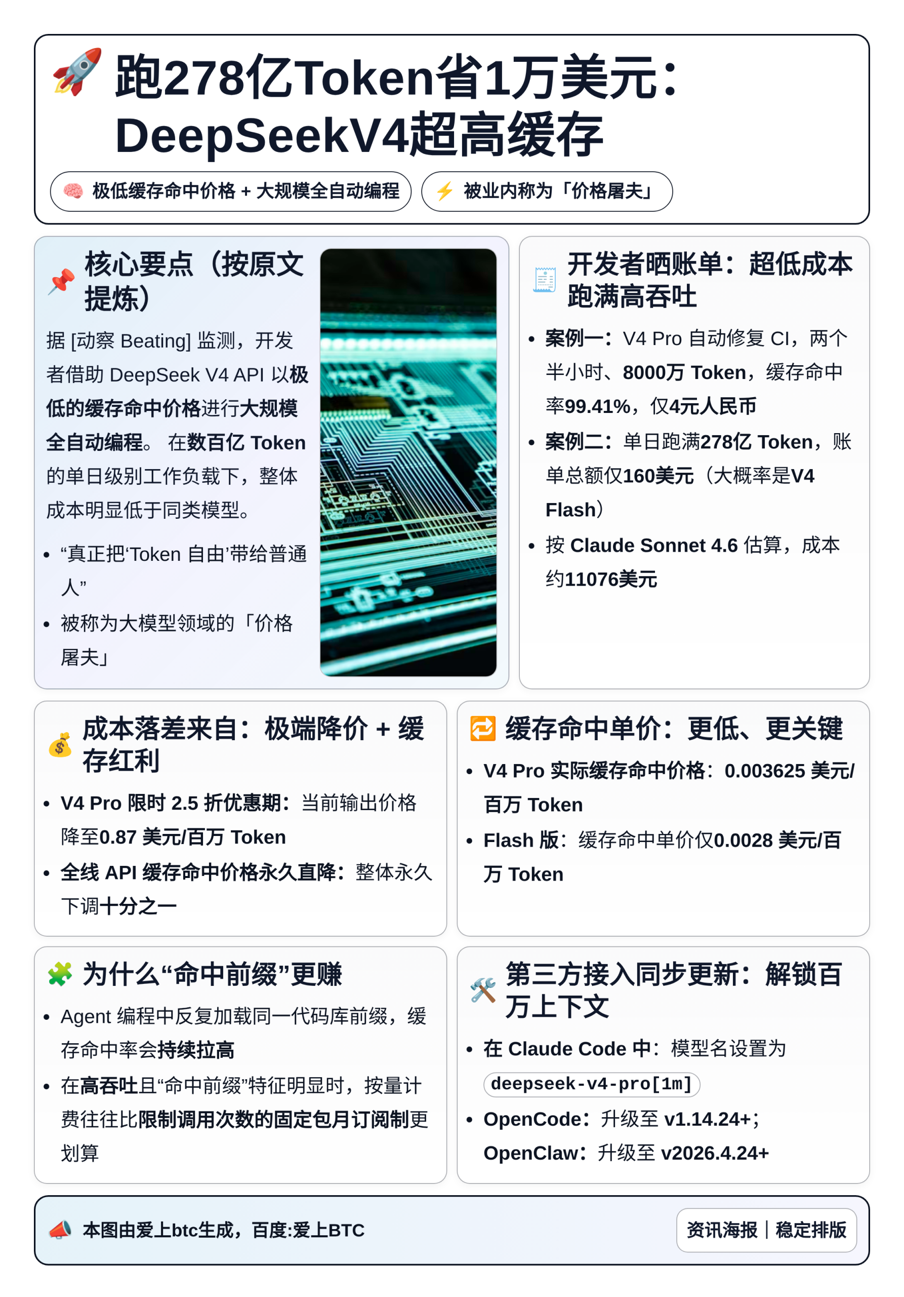 跑278亿Token省1万美元：DeepSeekV4超高缓存