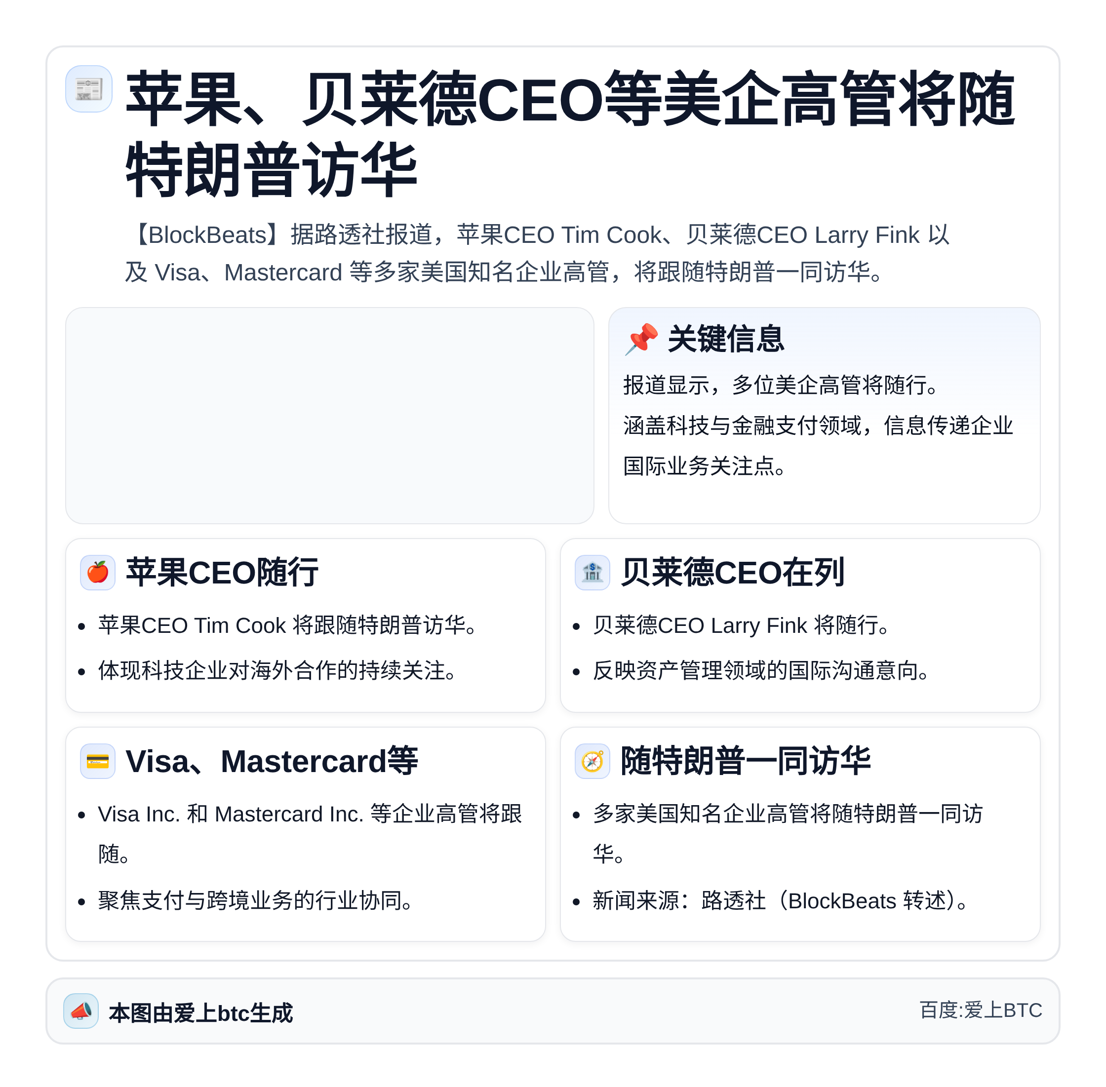 苹果、贝莱德CEO等美企高管将随特朗普访华