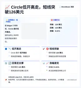 Circle低开高走，短线突破126美元