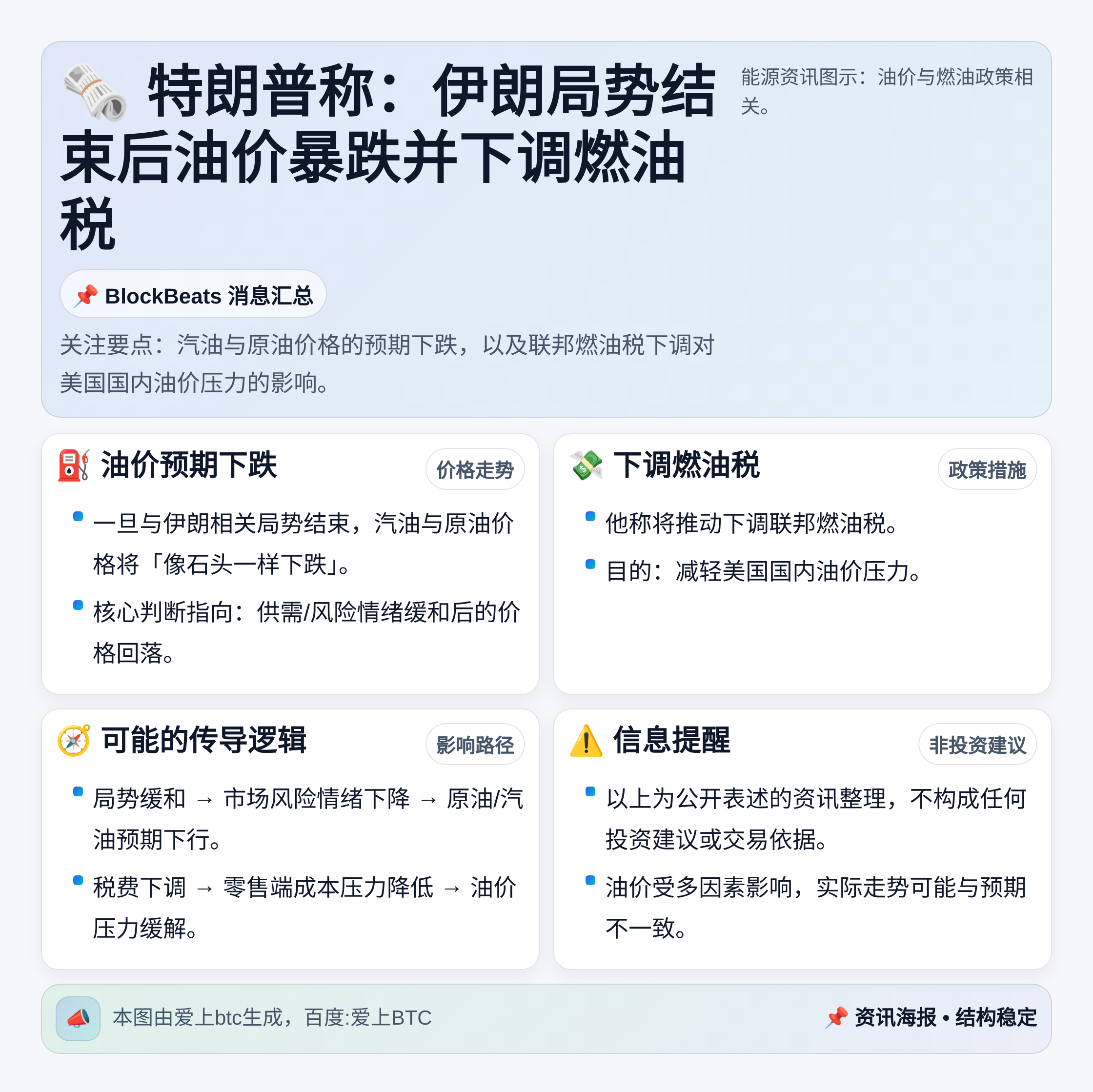 特朗普称伊朗局势结束后油价暴跌并下调燃油税