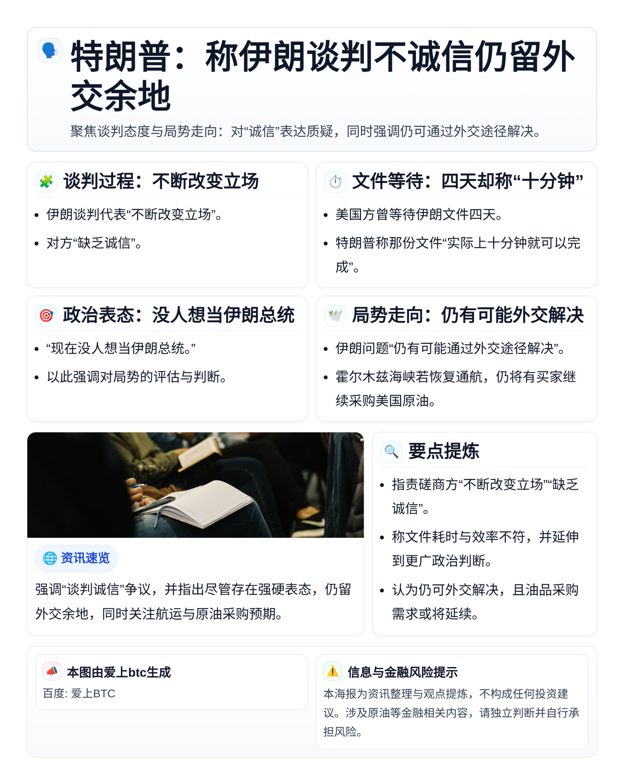 特朗普：称伊朗谈判不诚信仍留外交余地
