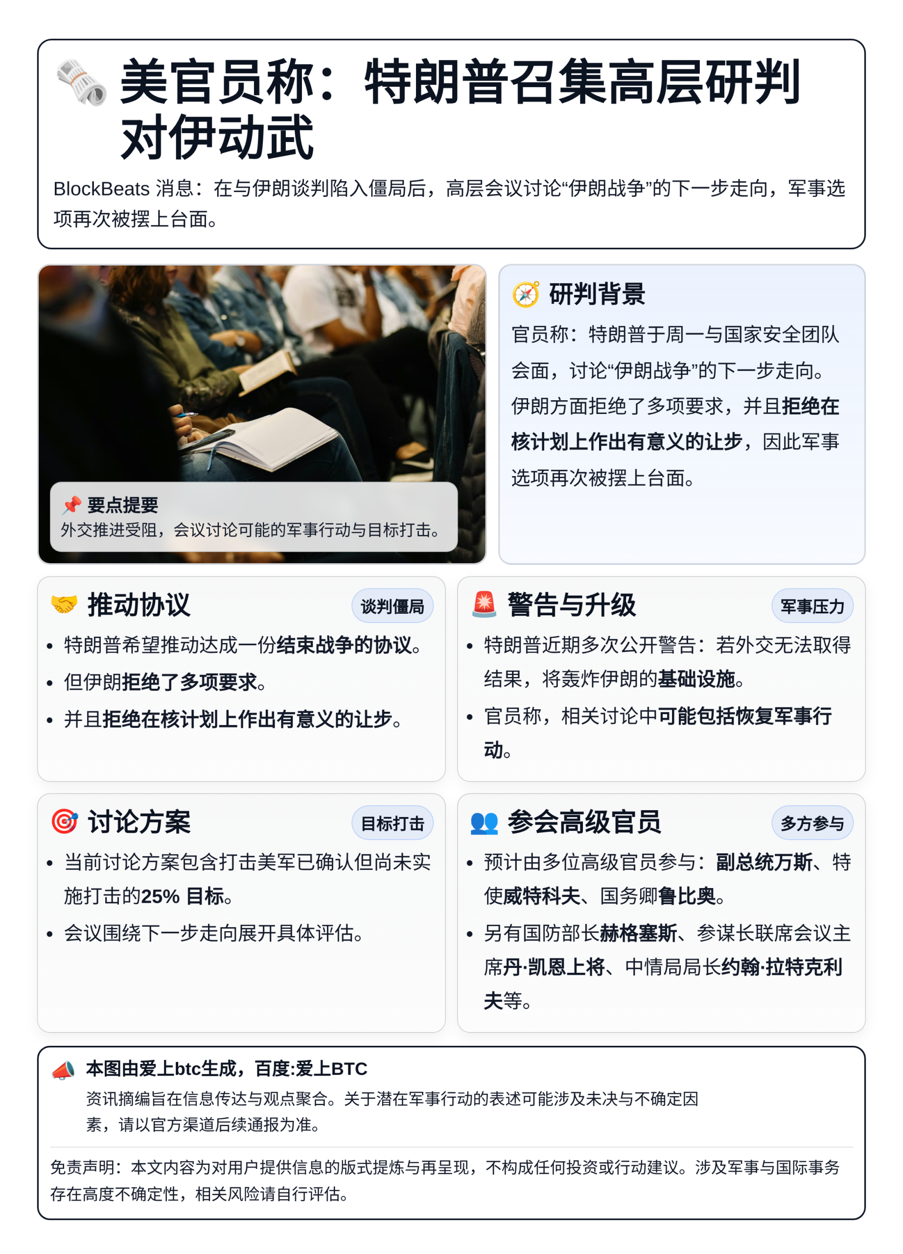 美官员称：特朗普召集高层研判对伊动武