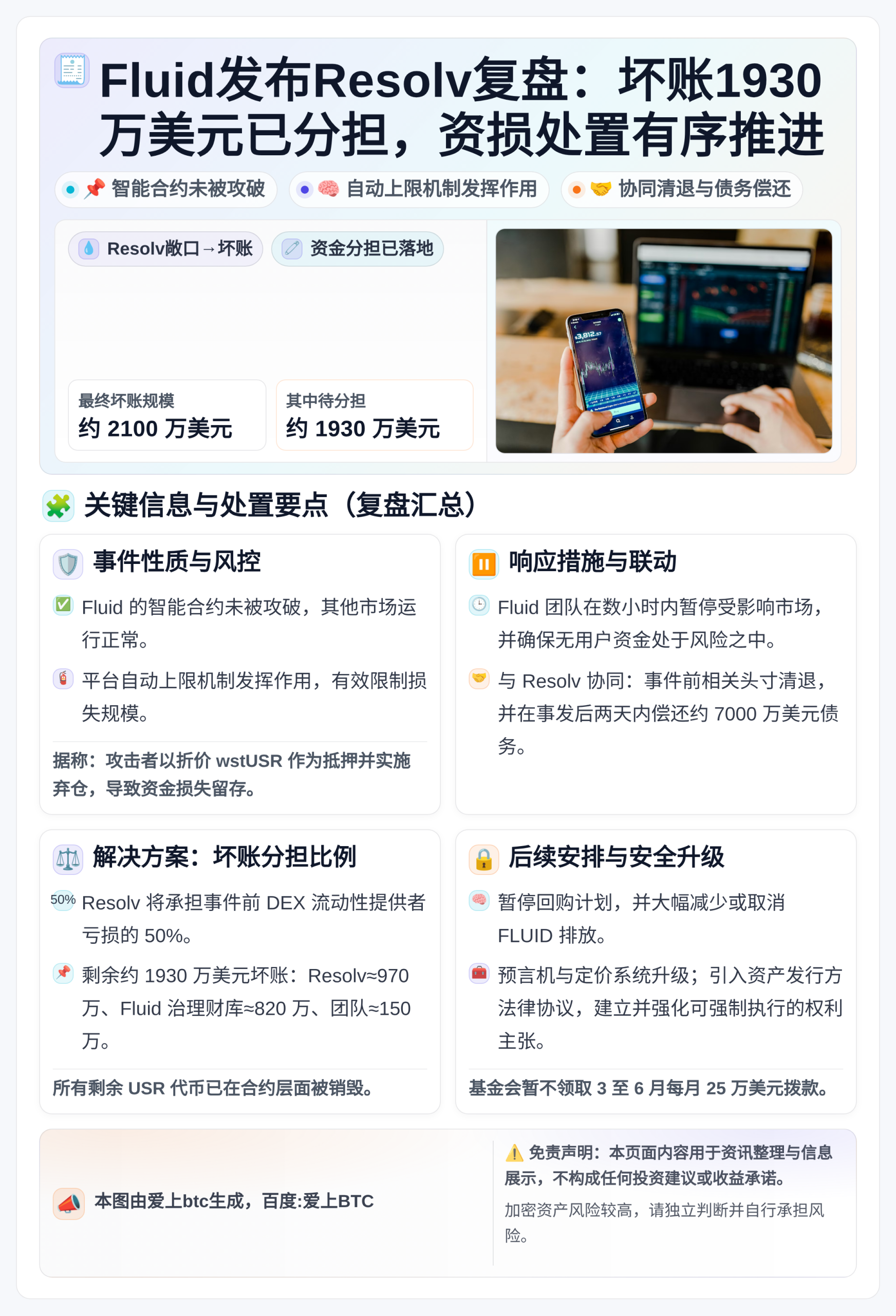 Fluid发布Resolv复盘：坏账1930万美元已分担，资