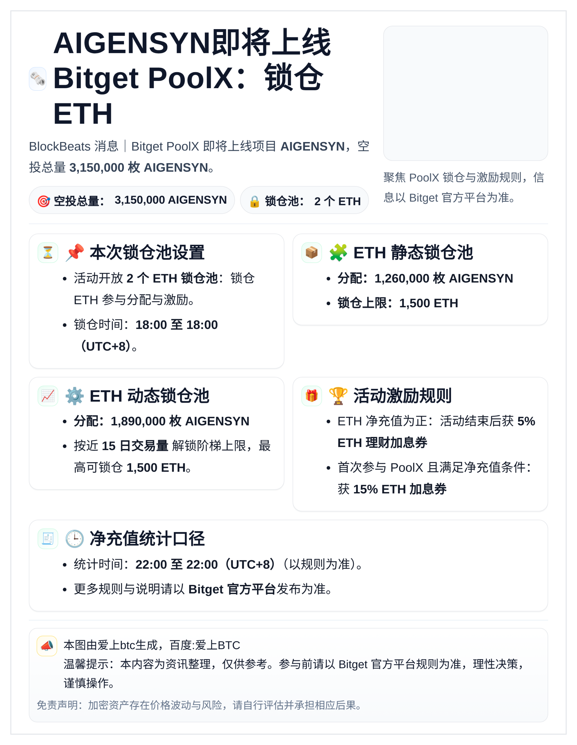 AIGENSYN即将上线Bitget PoolX：锁仓ETH