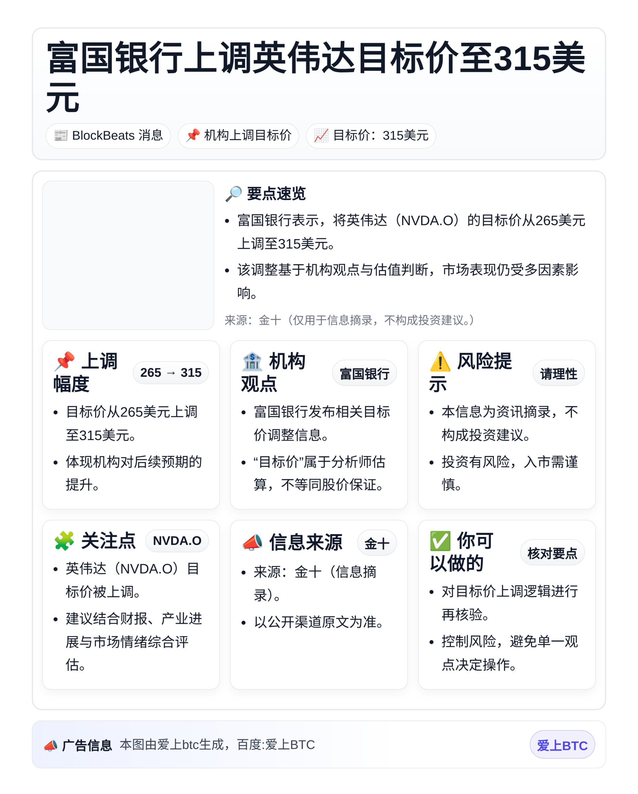 富国银行上调英伟达目标价至315美元