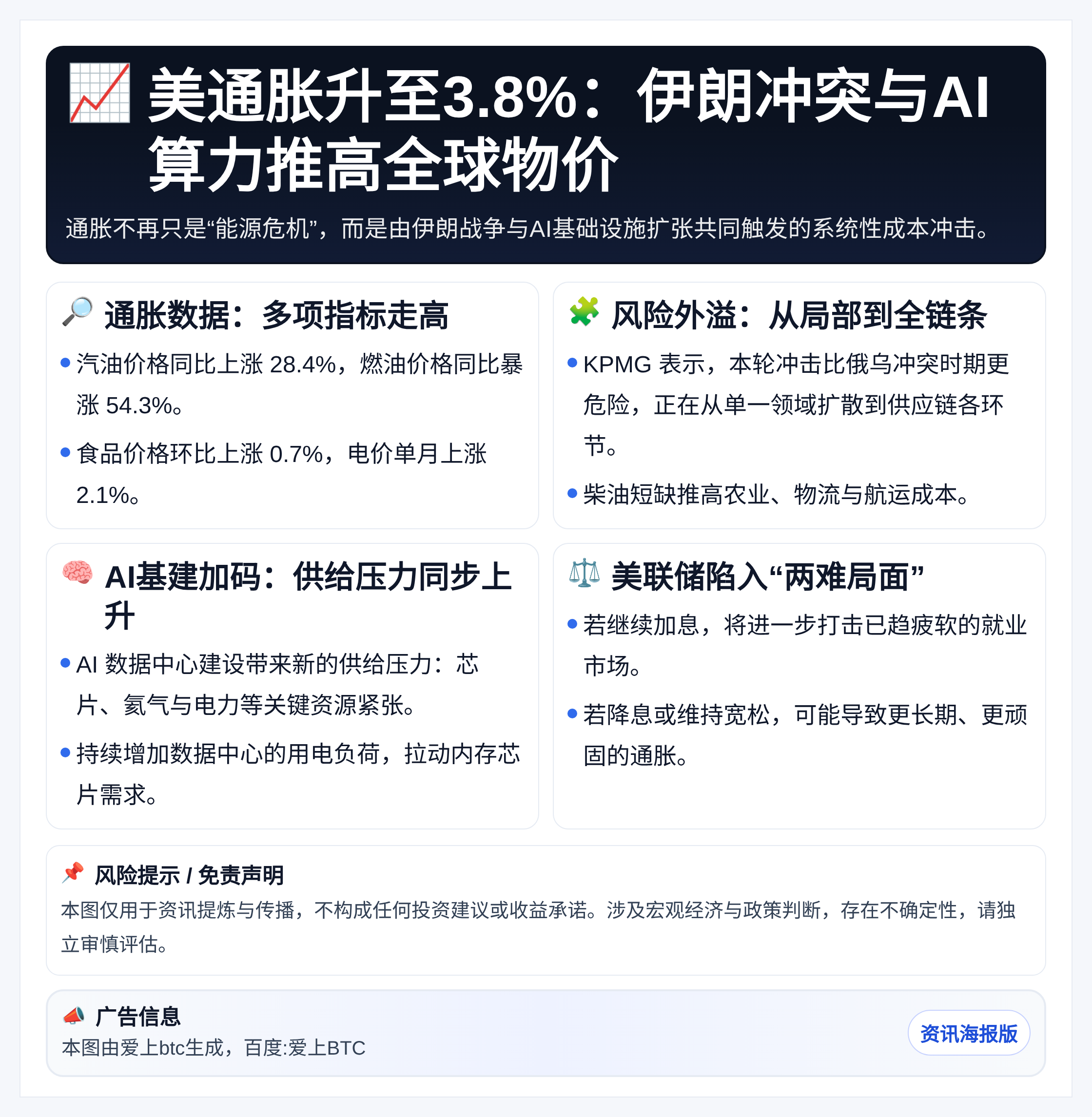 美通胀升至3.8%：伊朗冲突与AI算力推高全球物价