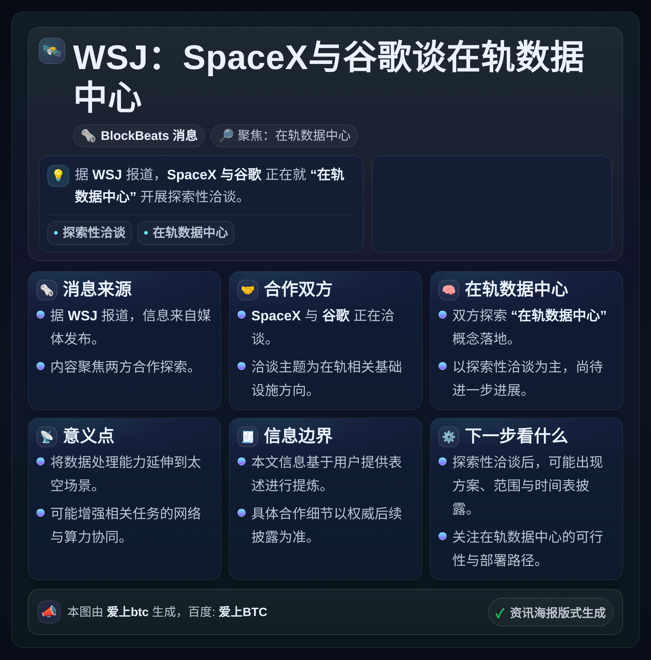WSJ：SpaceX与谷歌谈在轨数据中心
