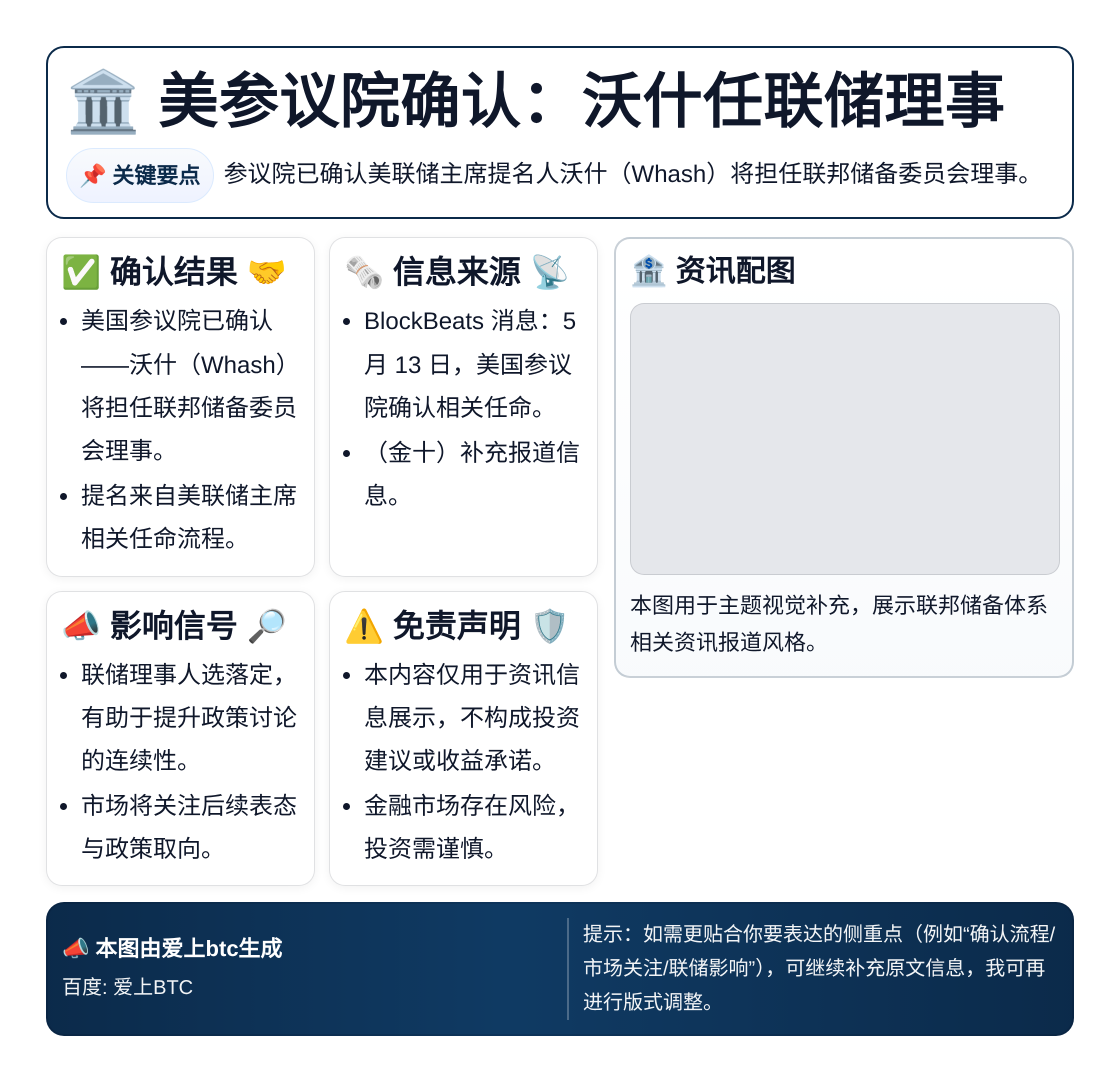 美参议院确认：沃什任联储理事