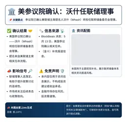 美参议院确认：沃什任联储理事