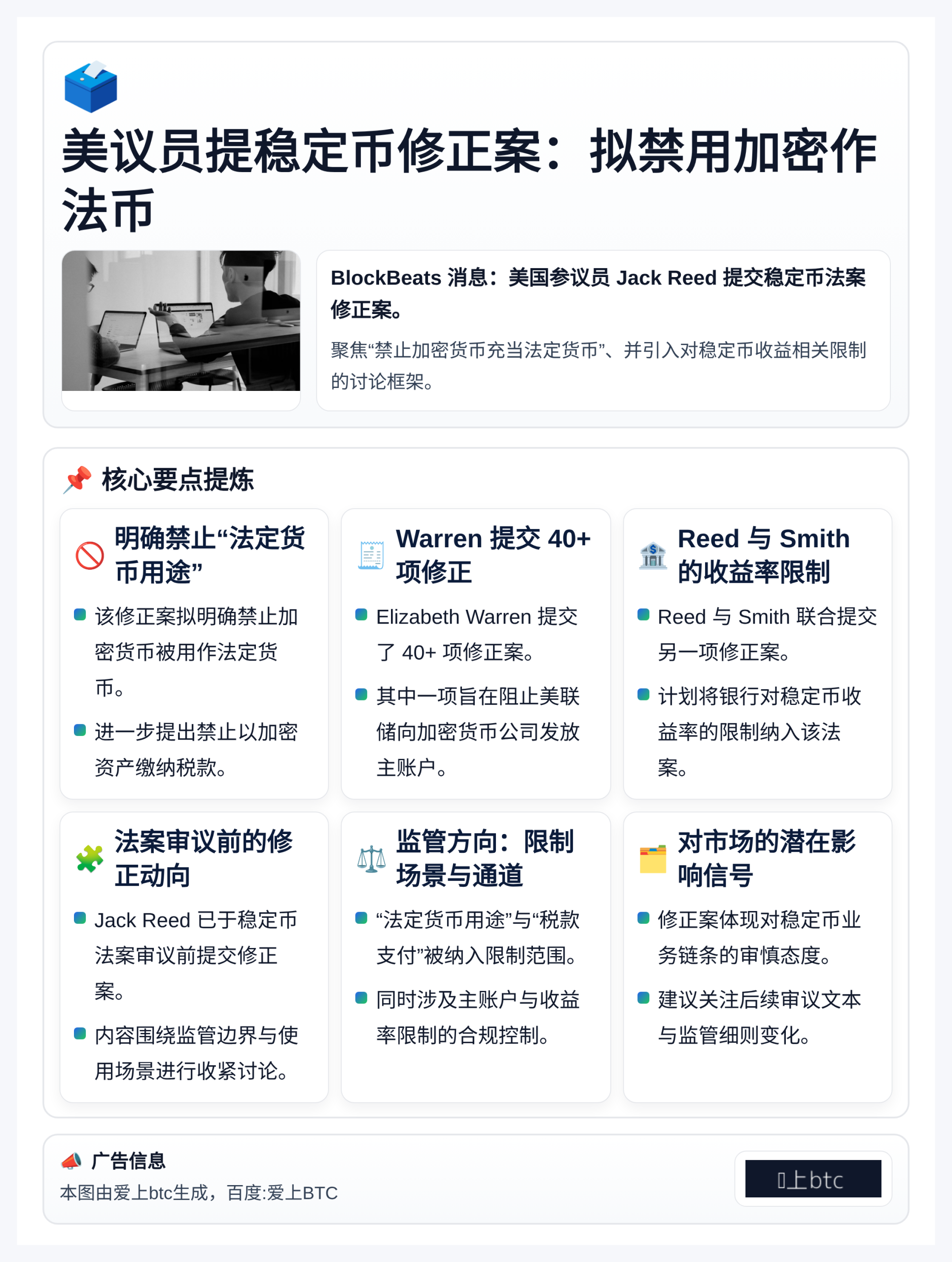 美议员提稳定币修正案：拟禁用加密作法币