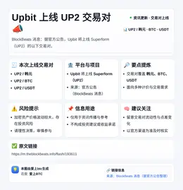 Upbit上线UP2韩元、BTC、USDT交易对