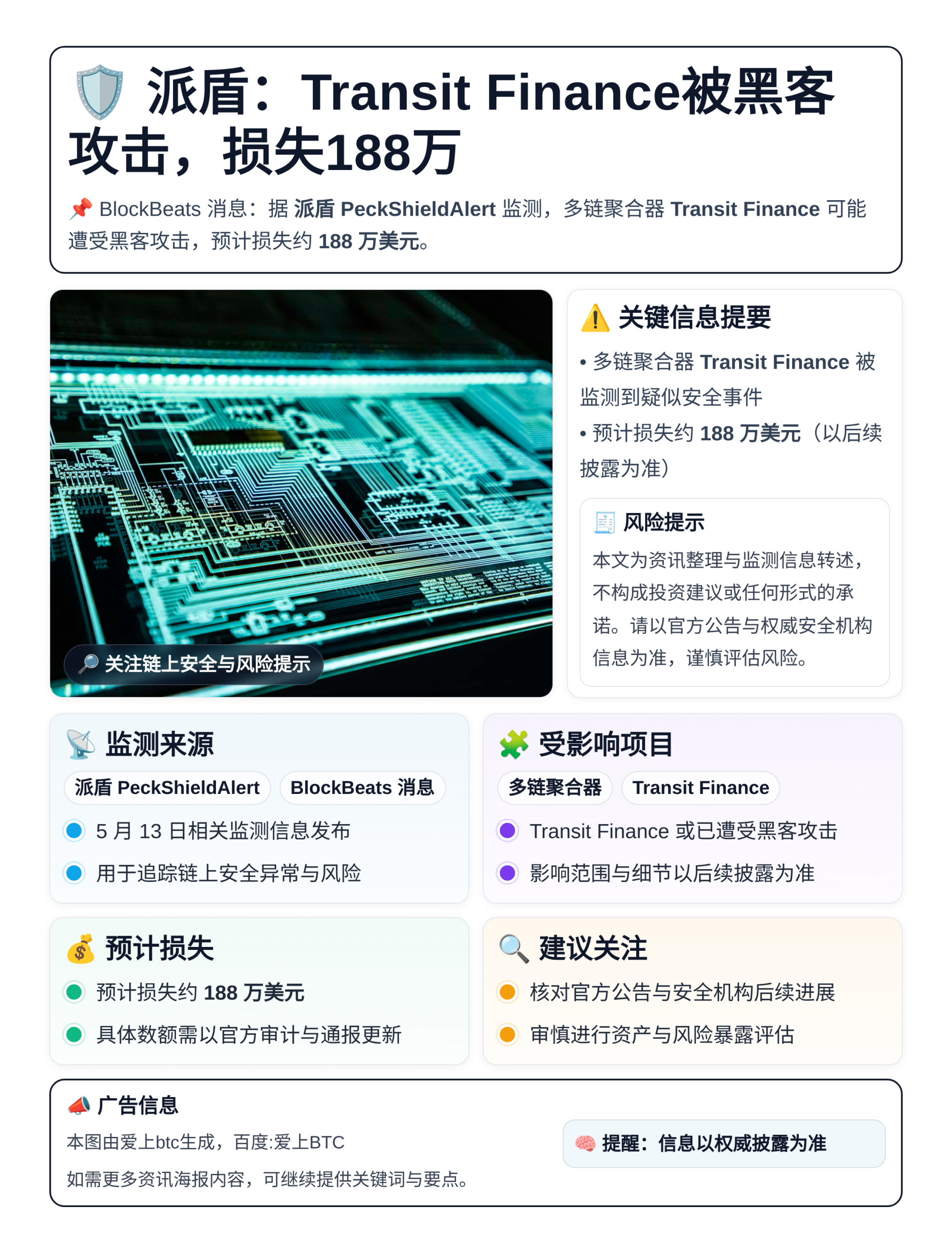 派盾：Transit Finance被黑客攻击，损失188万
