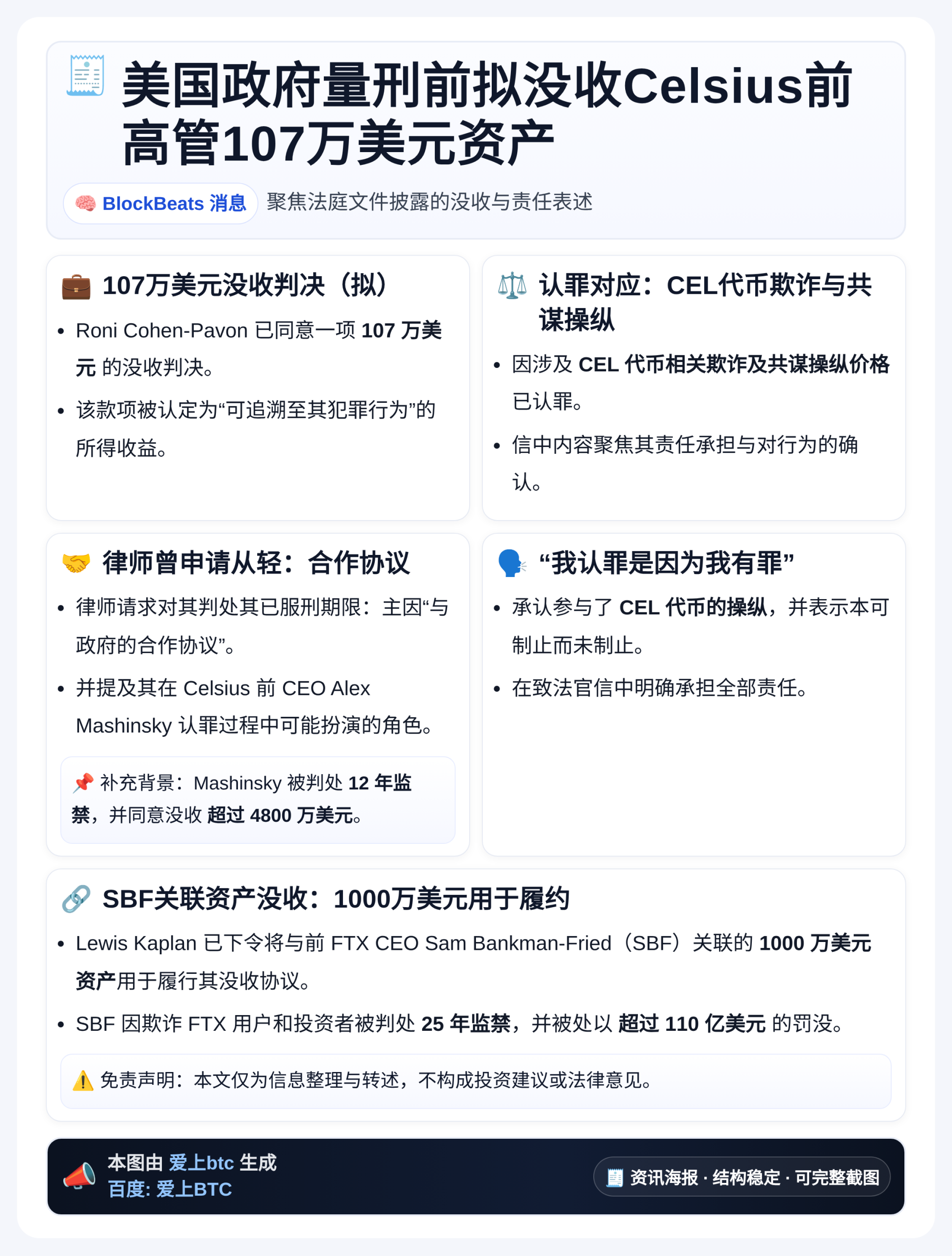 美国政府量刑前拟没收Celsius前高管107万美元资产