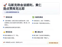 马斯克称会谈顺利，黄仁勋点赞库克比耶