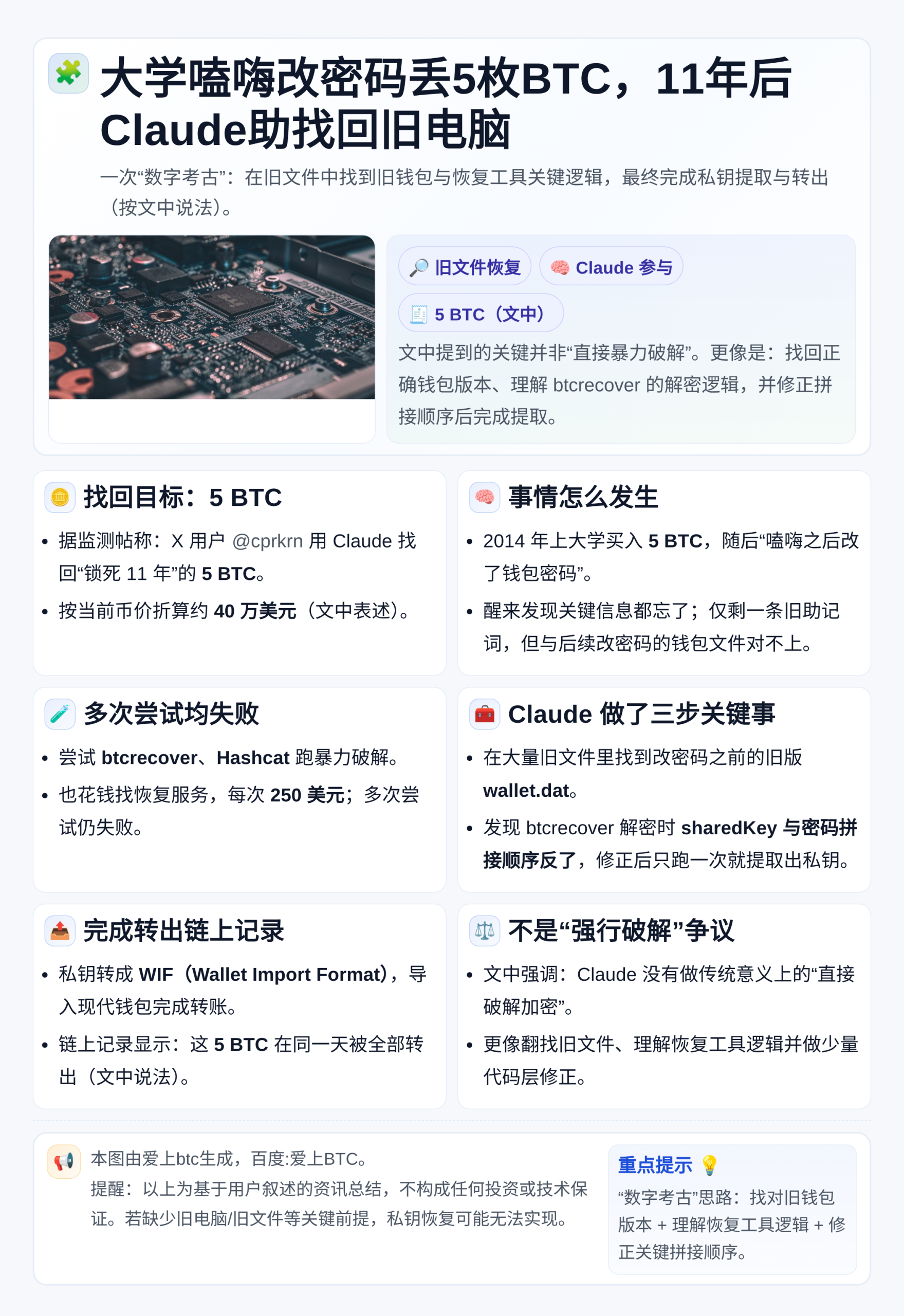 大学嗑嗨改密码丢5枚BTC，11年后Claude助找回旧电脑