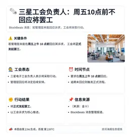 三星工会负责人：周五10点前不回应将罢工