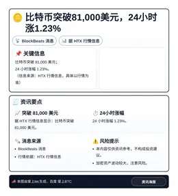 比特币突破81,000美元，24小时涨1.23%