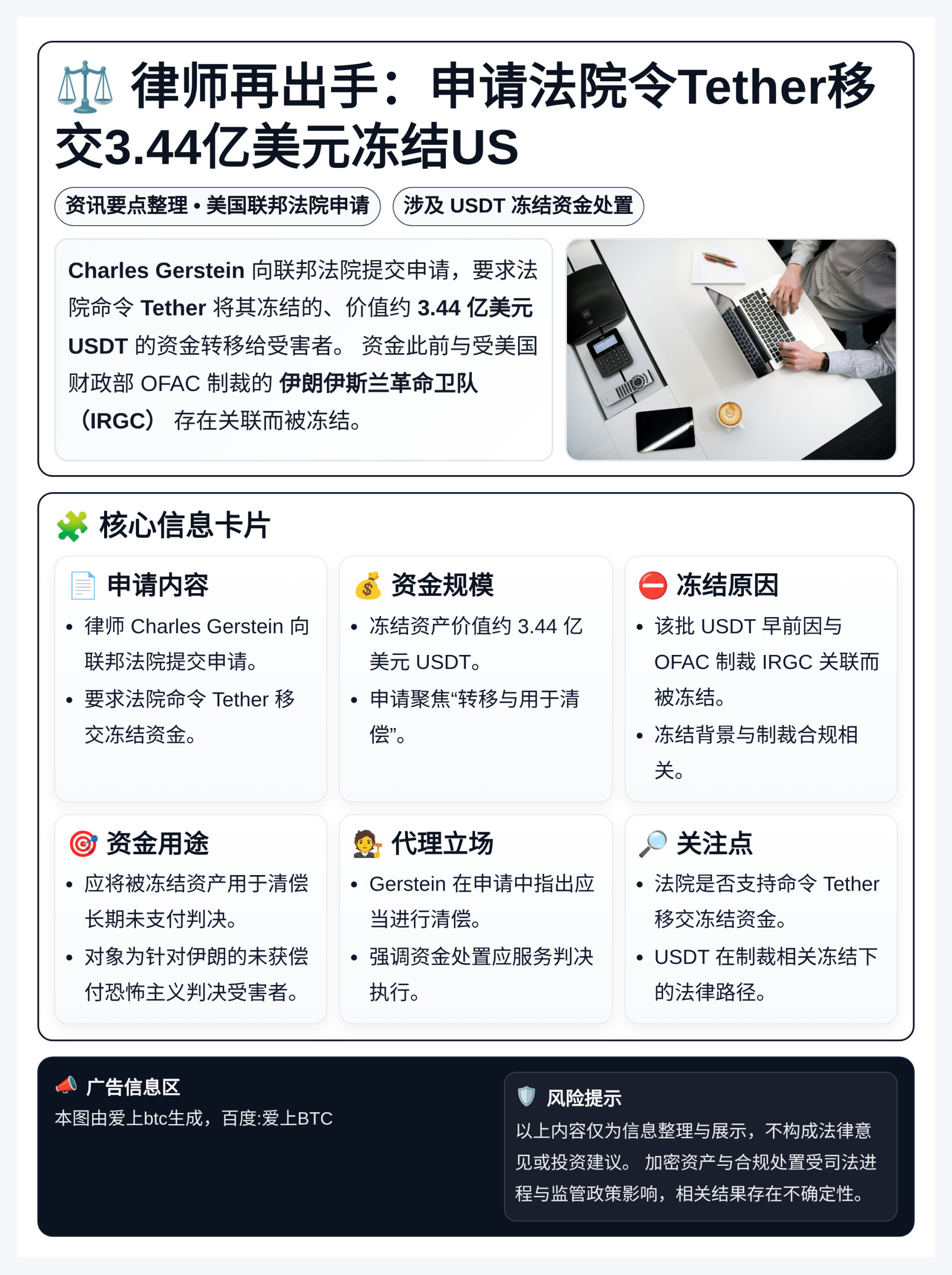 律师再出手：申请法院令Tether移交3.44亿美元冻结US