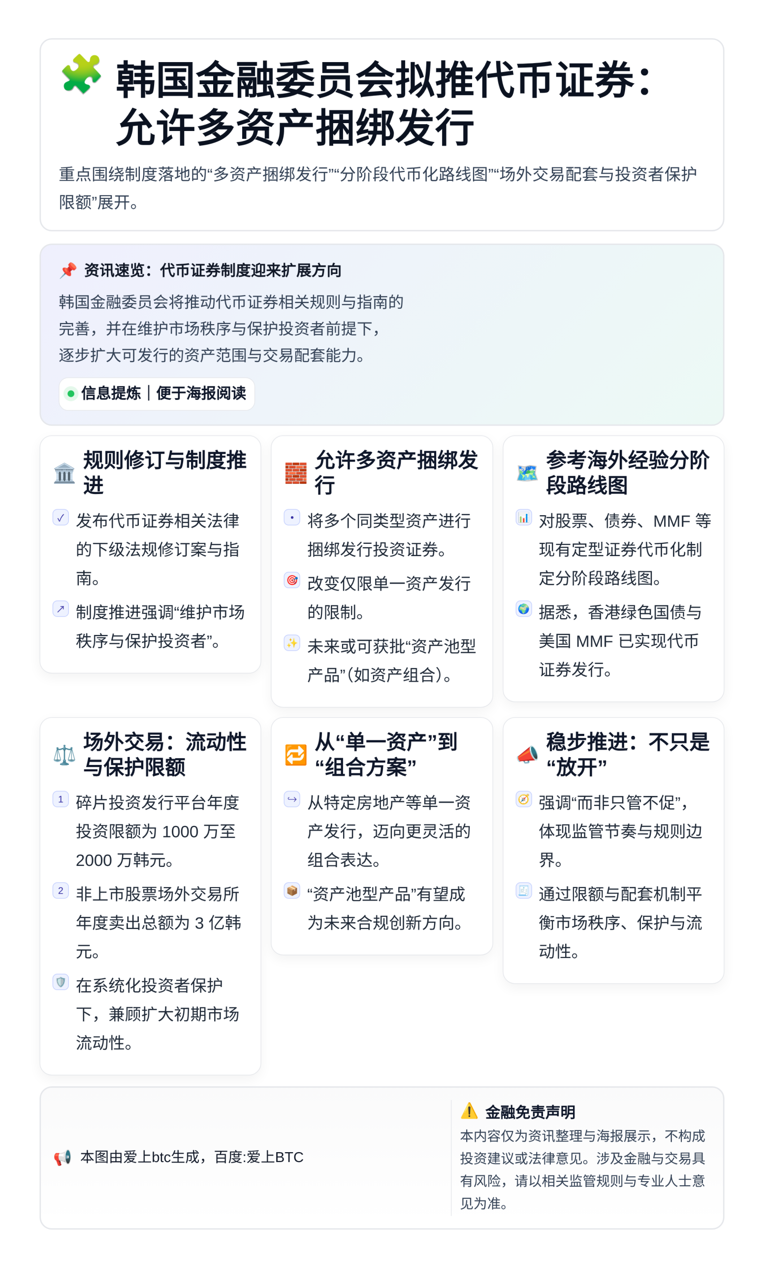 韩国金融委员会拟推代币证券：允许多资产捆绑发行
