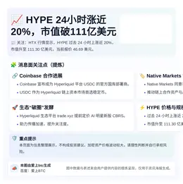HYPE 24小时涨近20%，市值破111亿美元