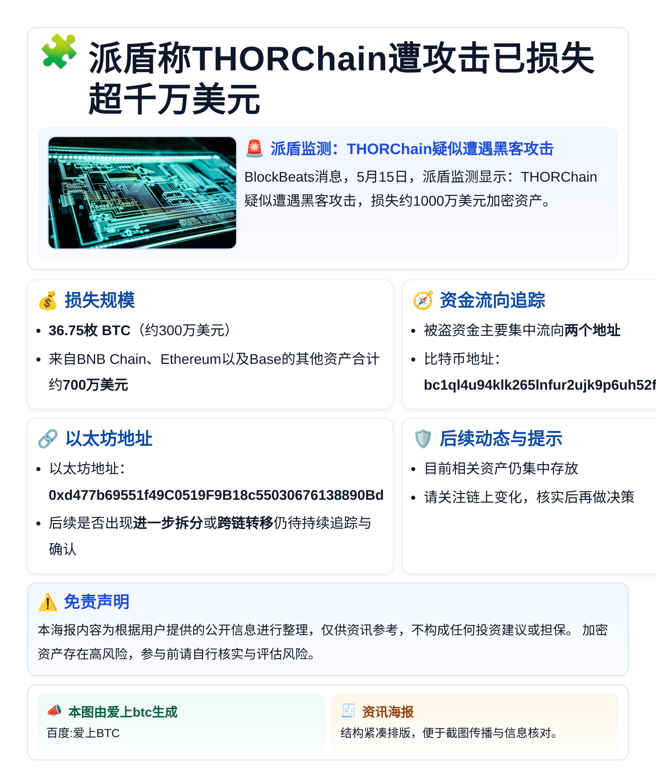 派盾称THORChain遭攻击已损失超千万美元