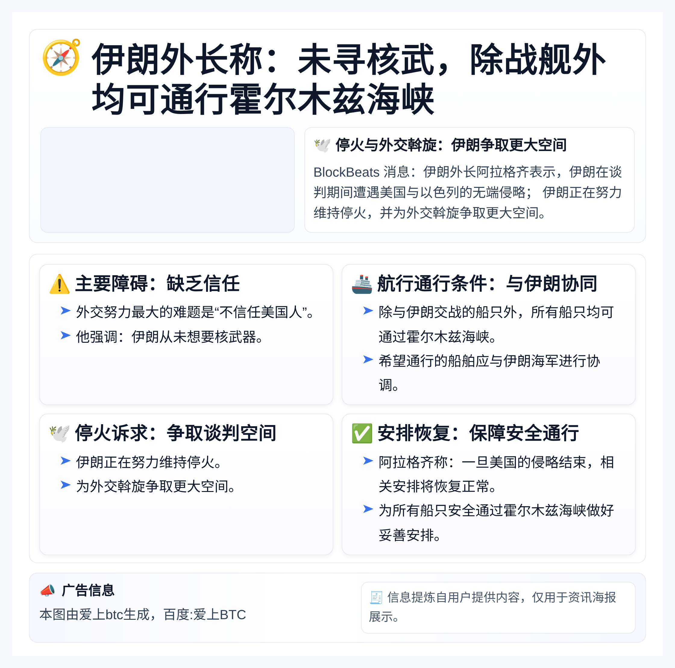 伊朗外长称：未寻核武，除战舰外均可通行霍尔木兹海峡