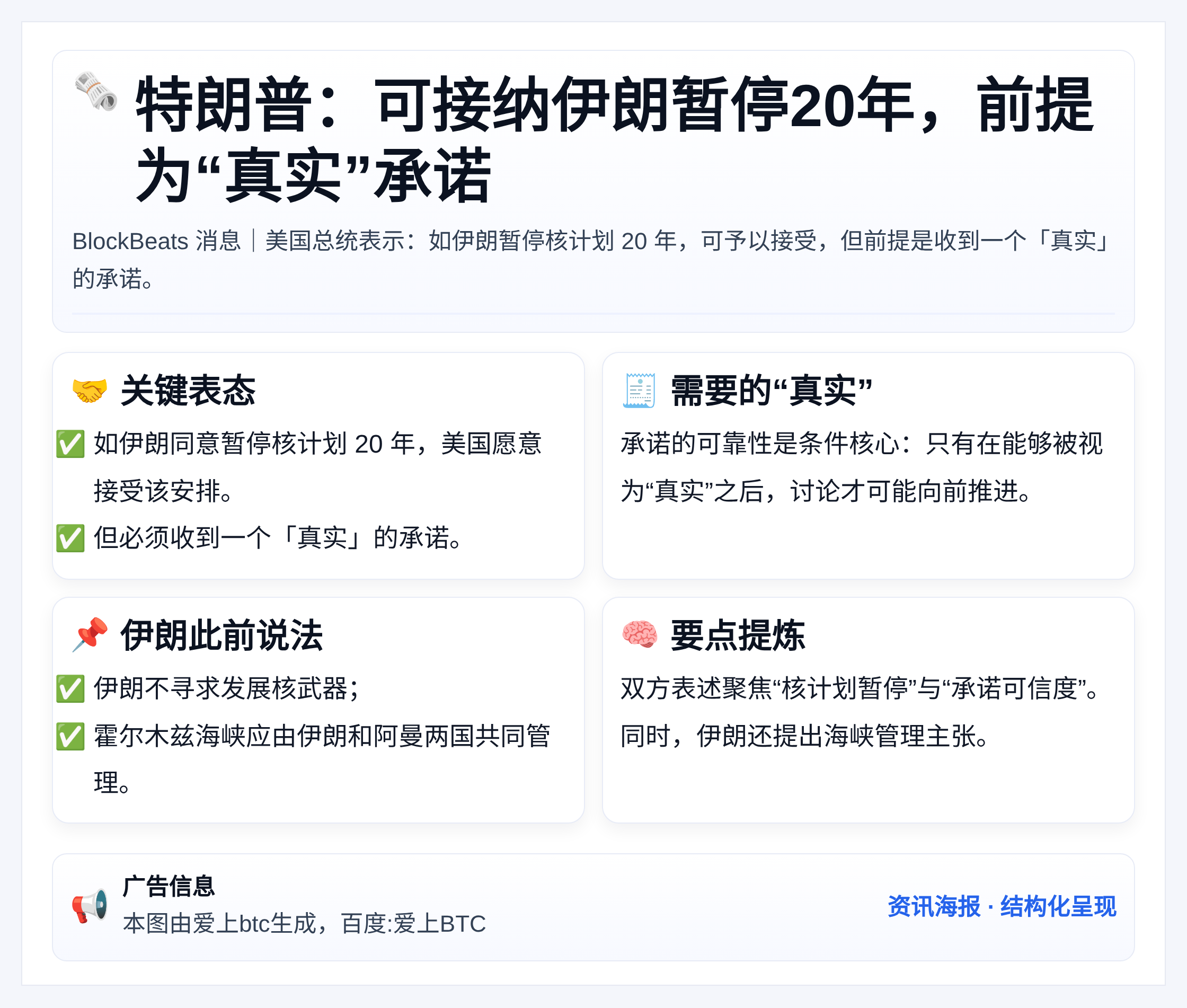 特朗普：可接纳伊朗暂停20年，前提为“真实”承诺