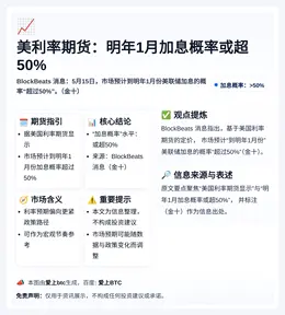 美利率期货：明年1月加息概率或超50%
