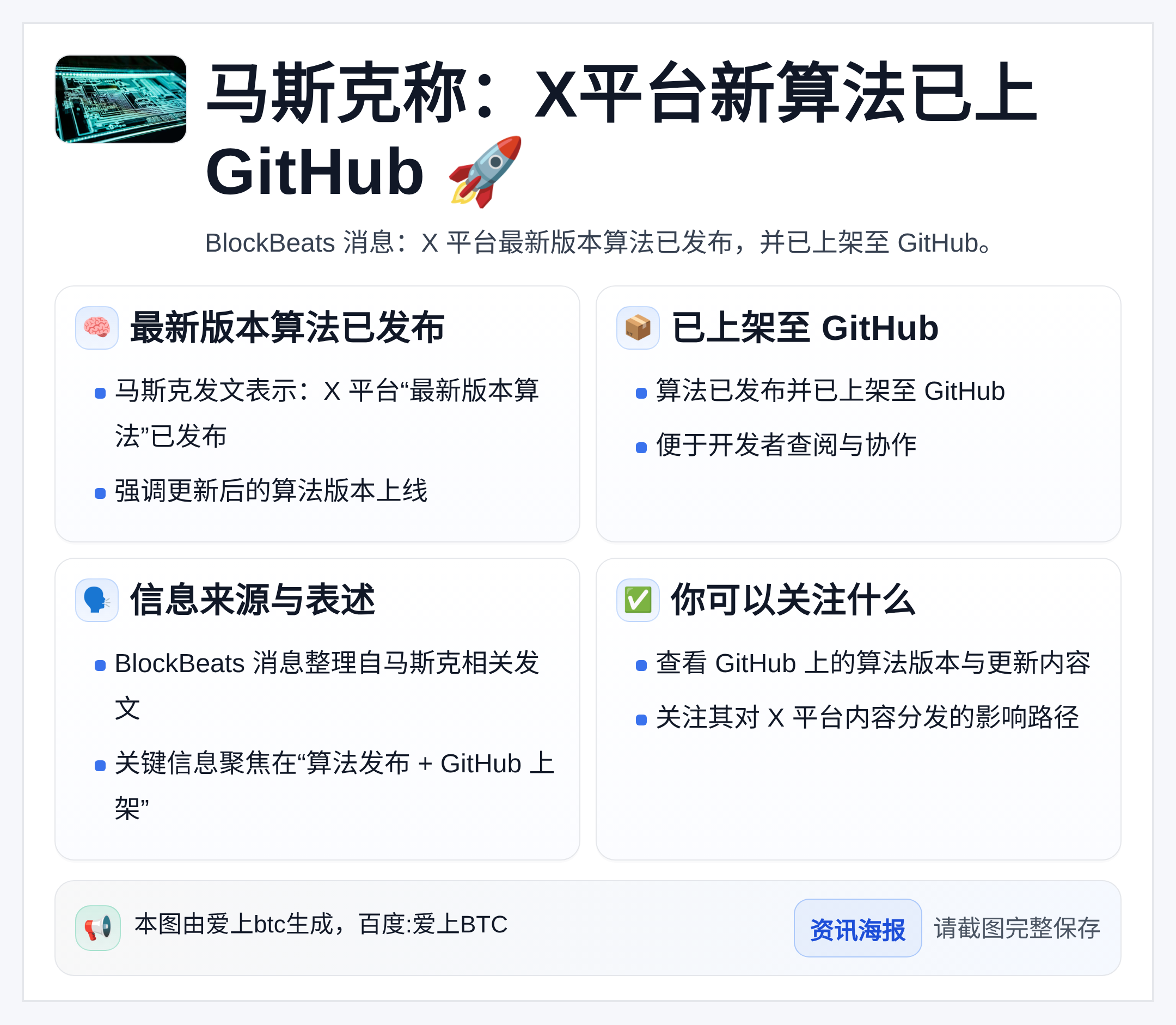 马斯克称：X平台新算法已上GitHub