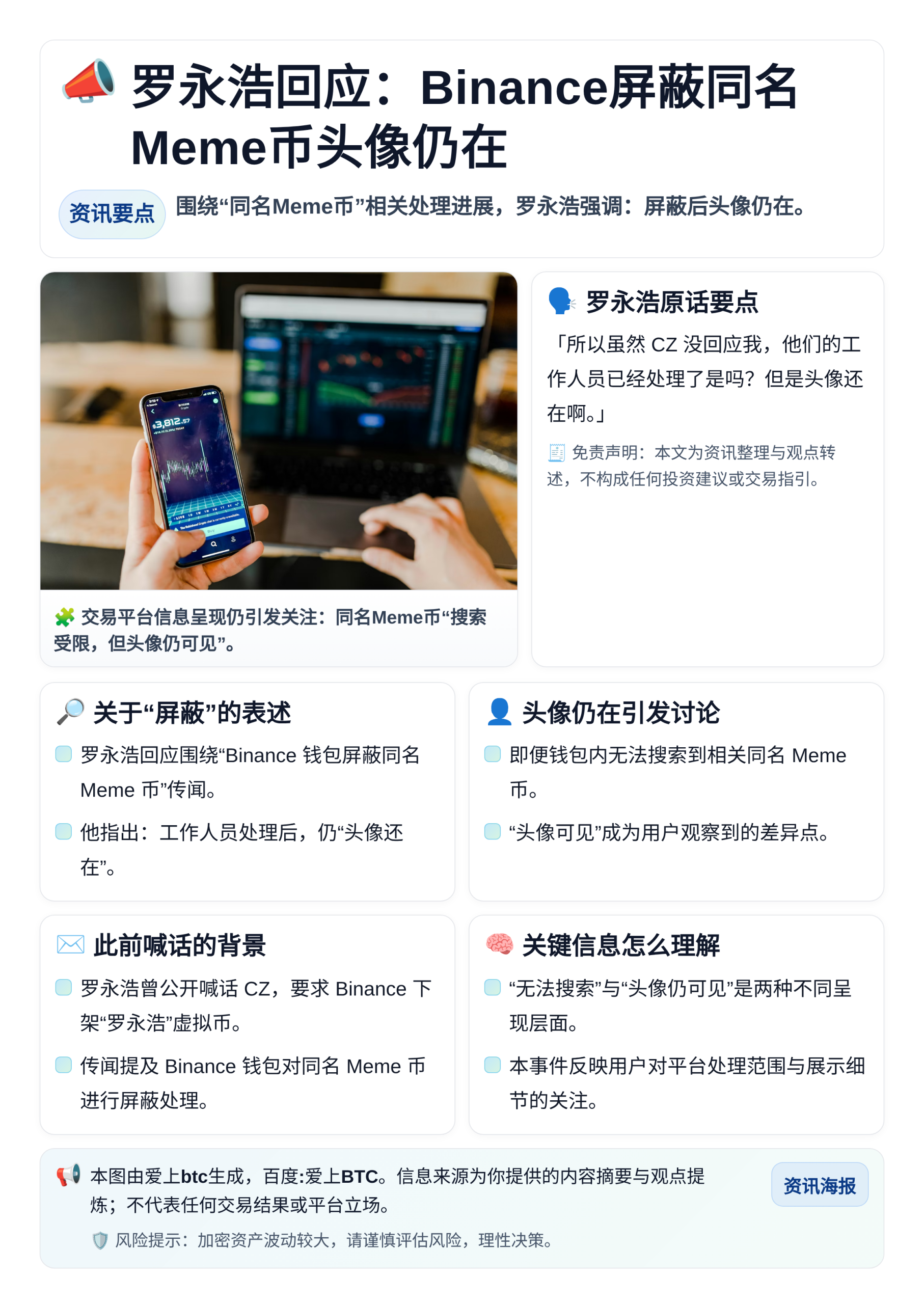 罗永浩回应：Binance屏蔽同名Meme币头像仍在