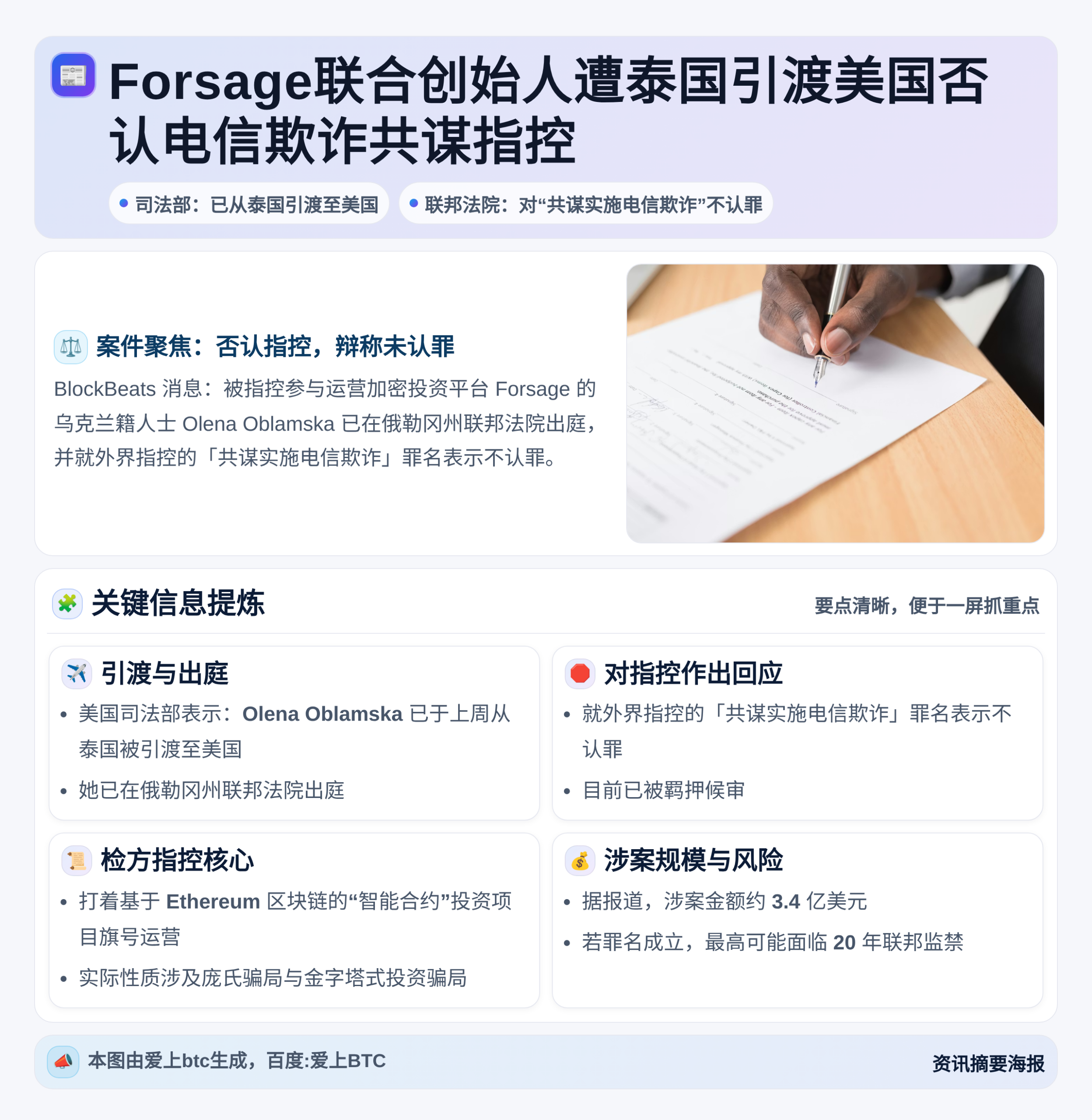 Forsage联合创始人遭泰国引渡美国否认电信欺诈共谋指控