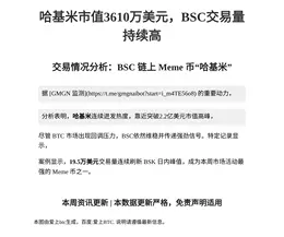 哈基米市值3610万美元，BSC交易量持续高