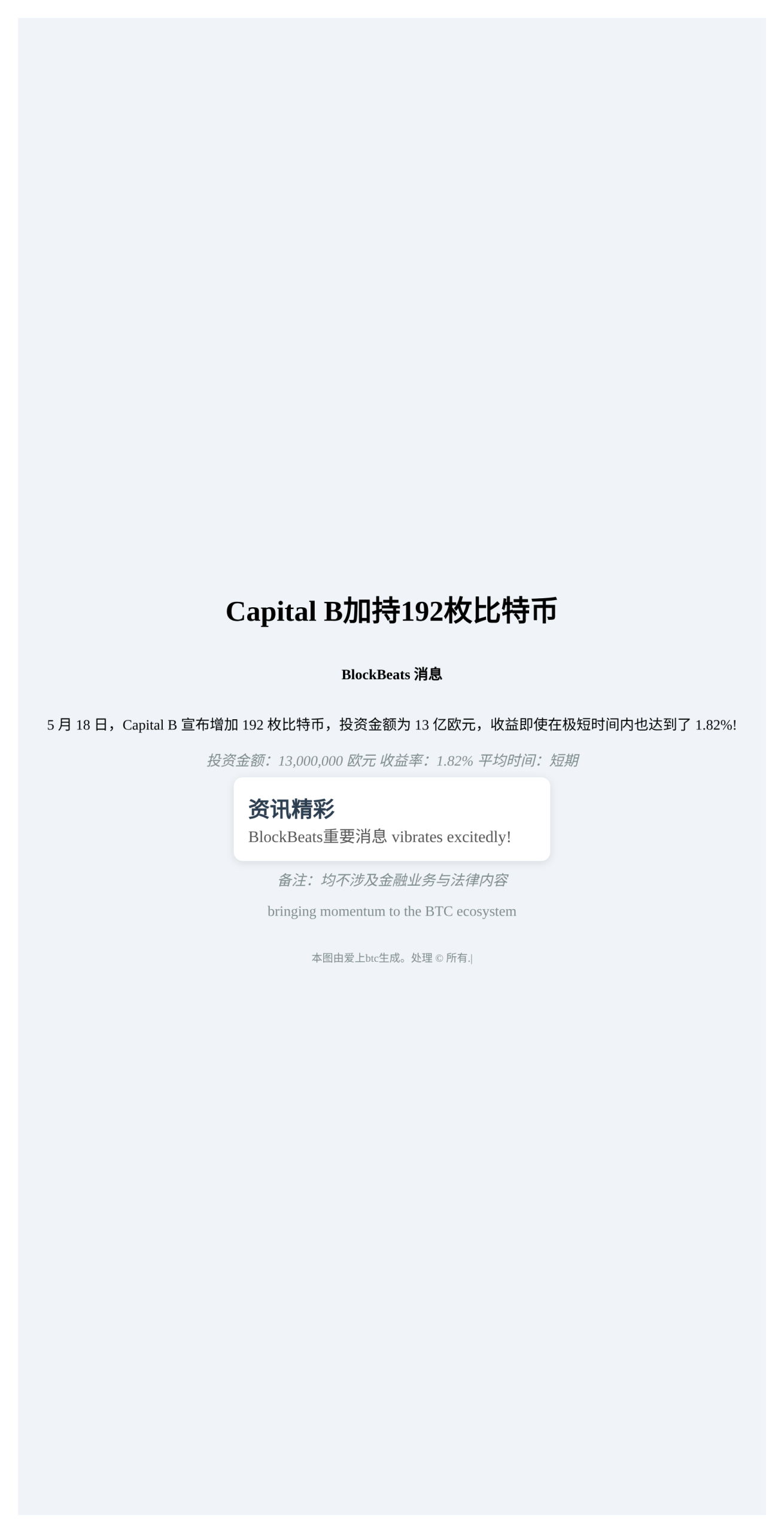 Capital B加持192枚比特币