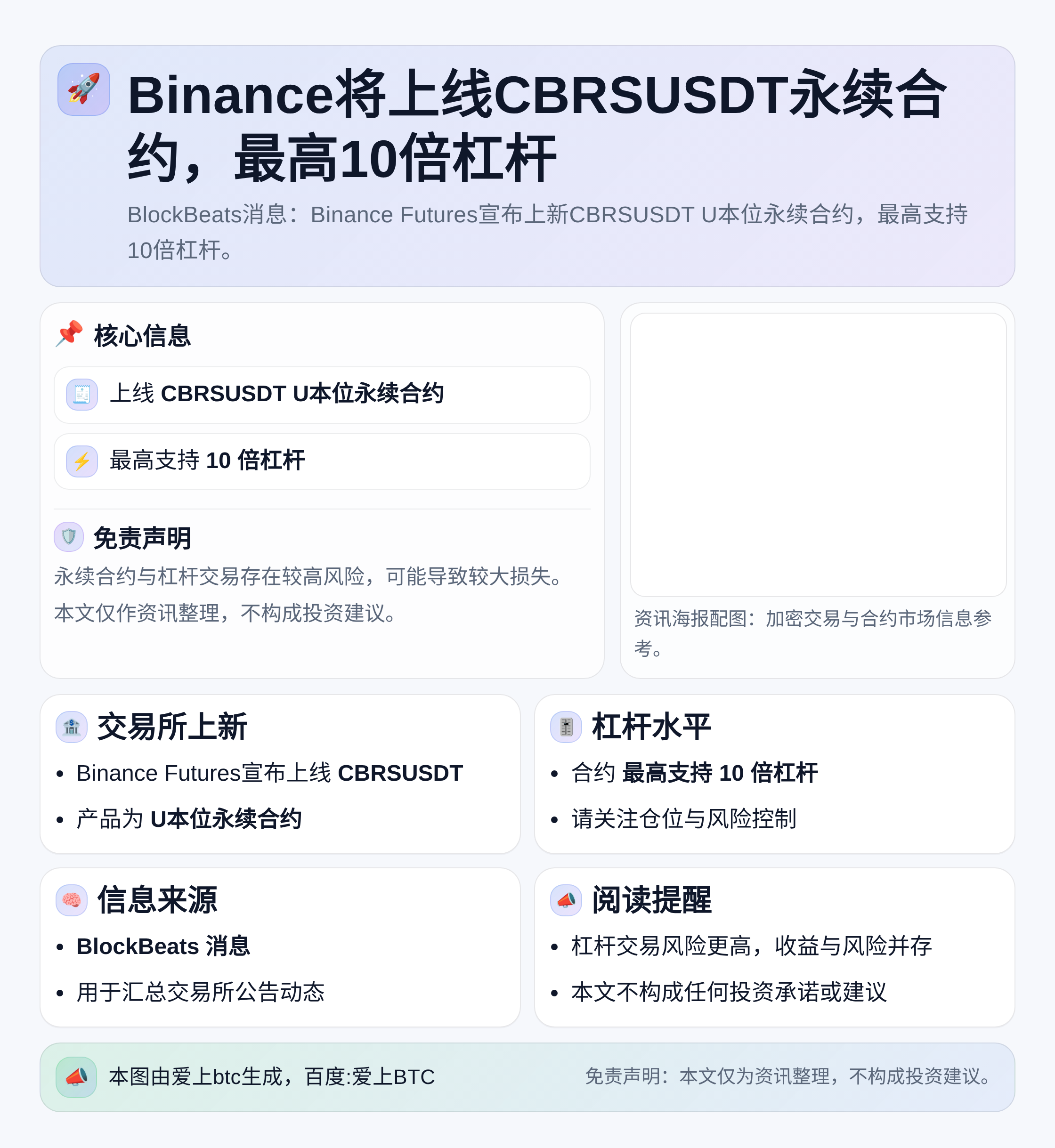 Binance将上线CBRSUSDT永续合约，最高10倍杠杆