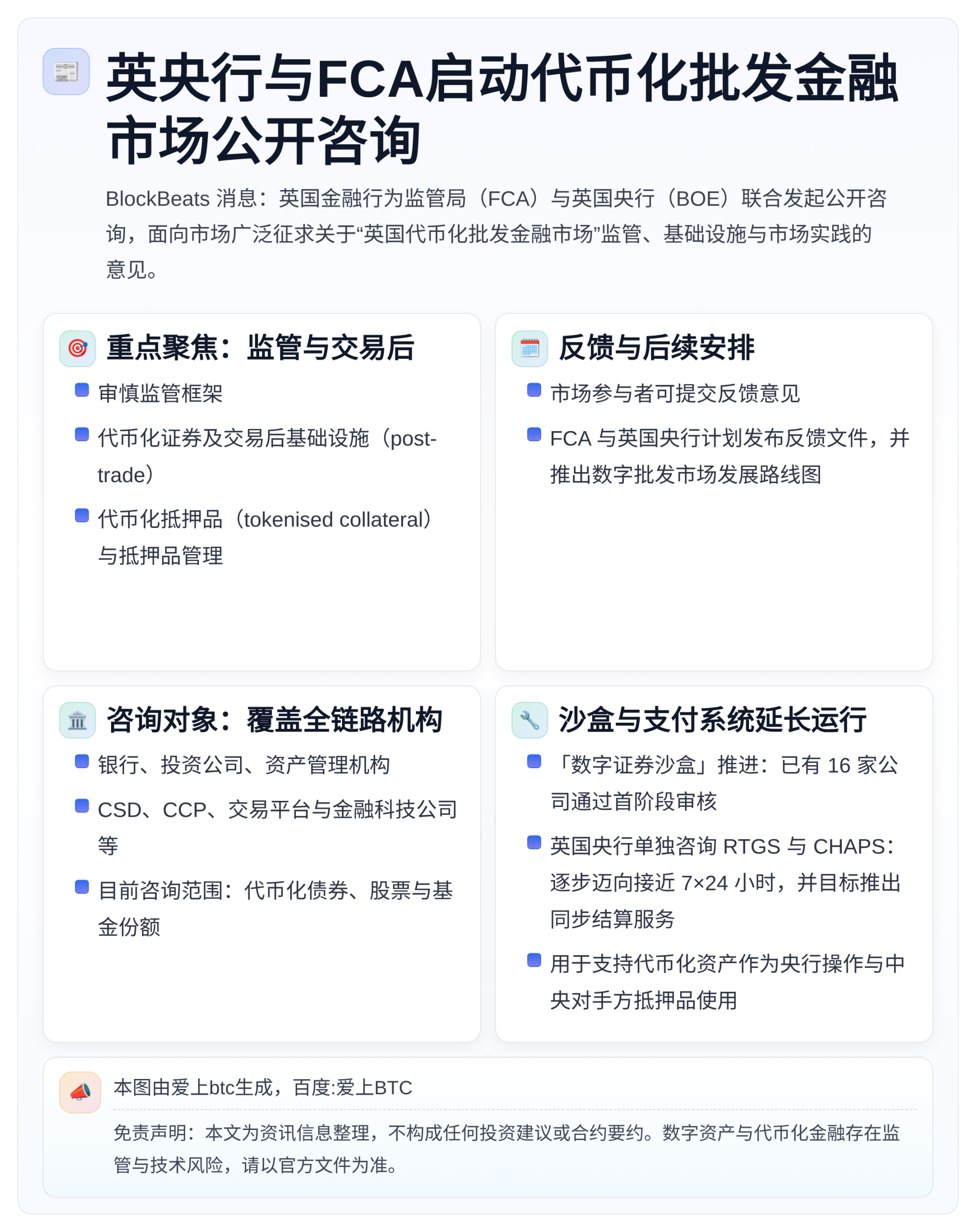 英央行与FCA启动代币化批发金融市场公开咨询