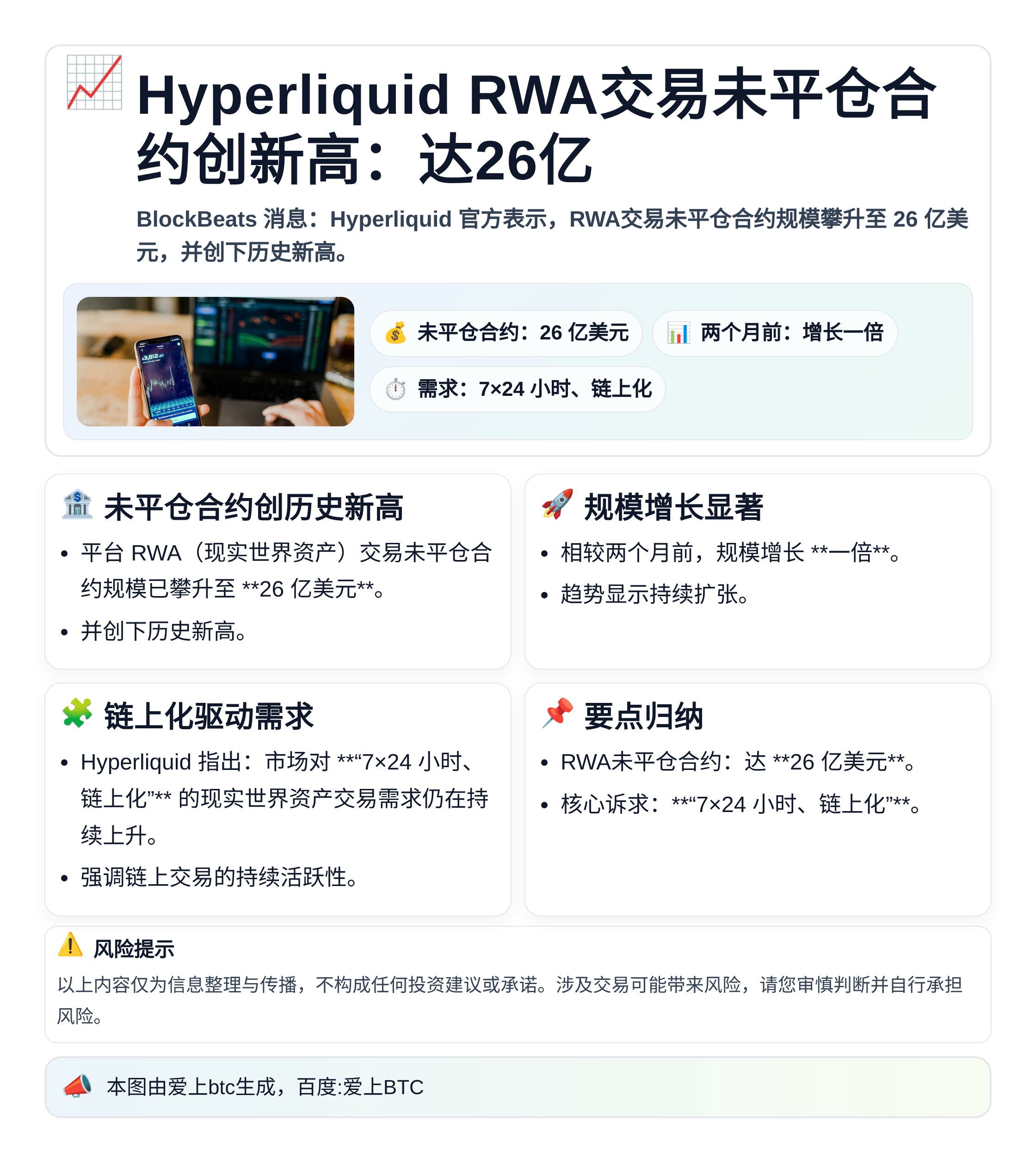 Hyperliquid RWA交易未平仓合约创新高：达26亿
