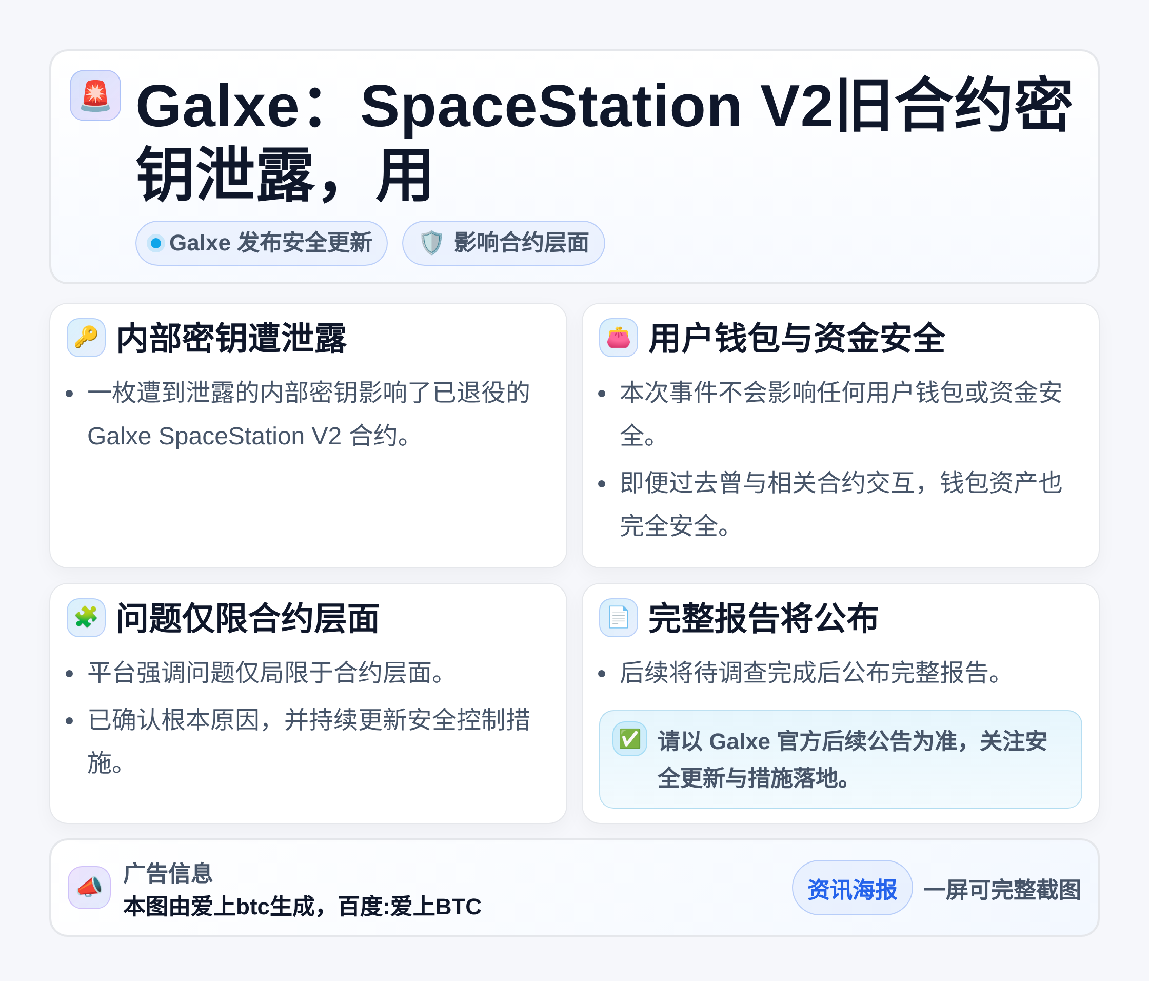Galxe：SpaceStation V2旧合约密钥泄露，用