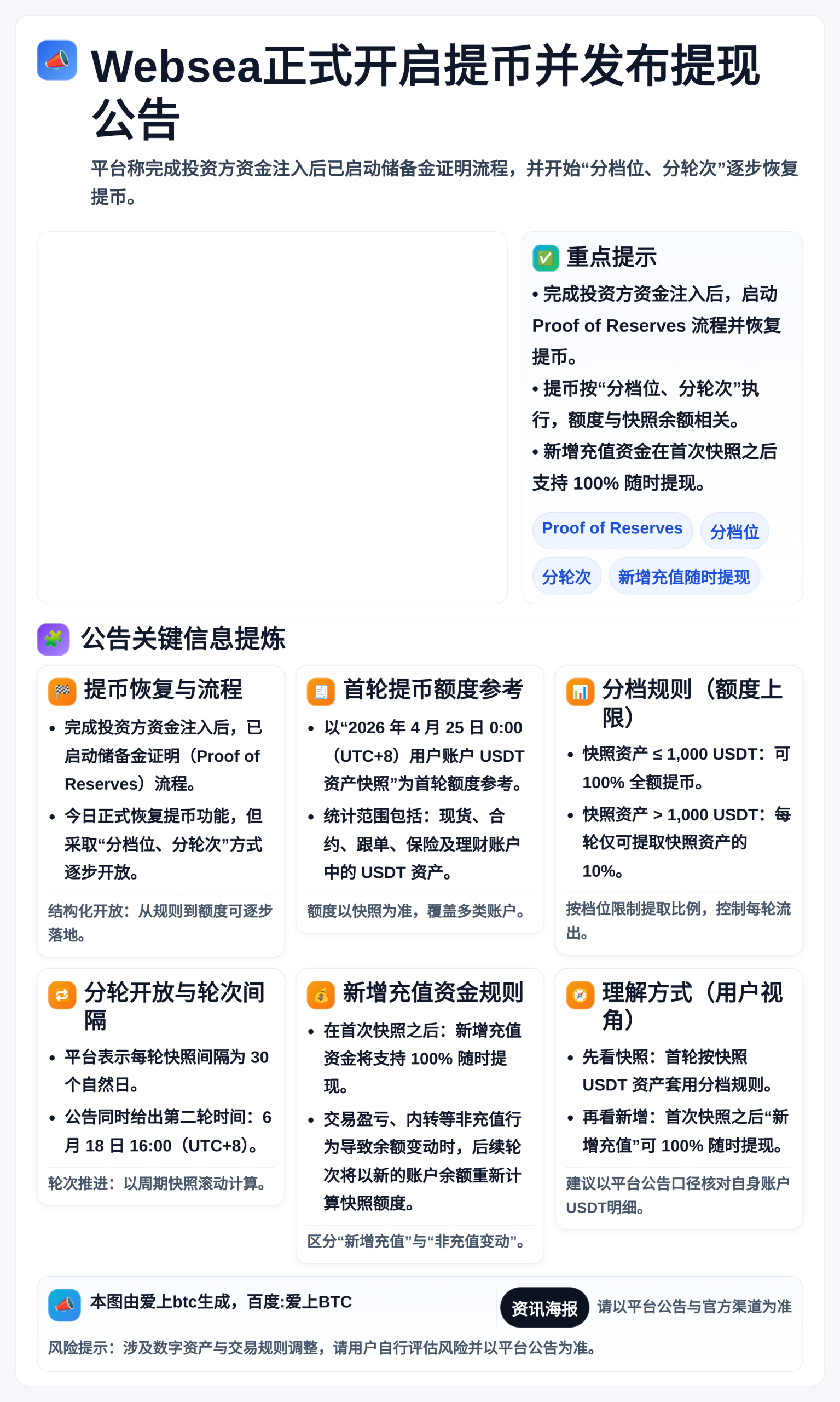 Websea正式开启提币并发布提现公告