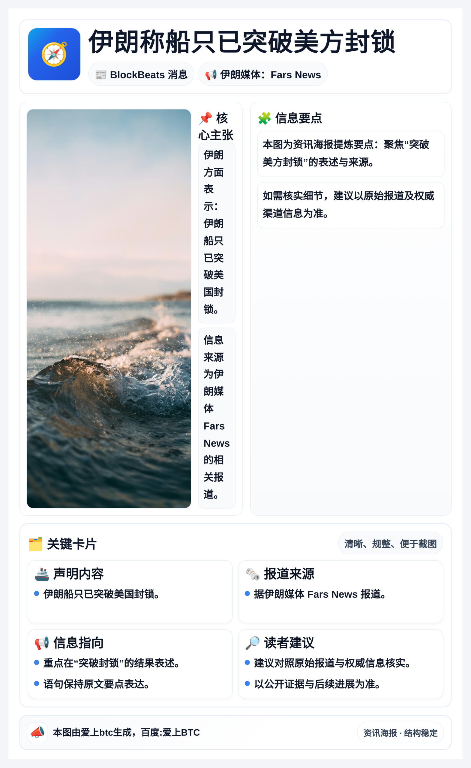 伊朗称船只已突破美方封锁