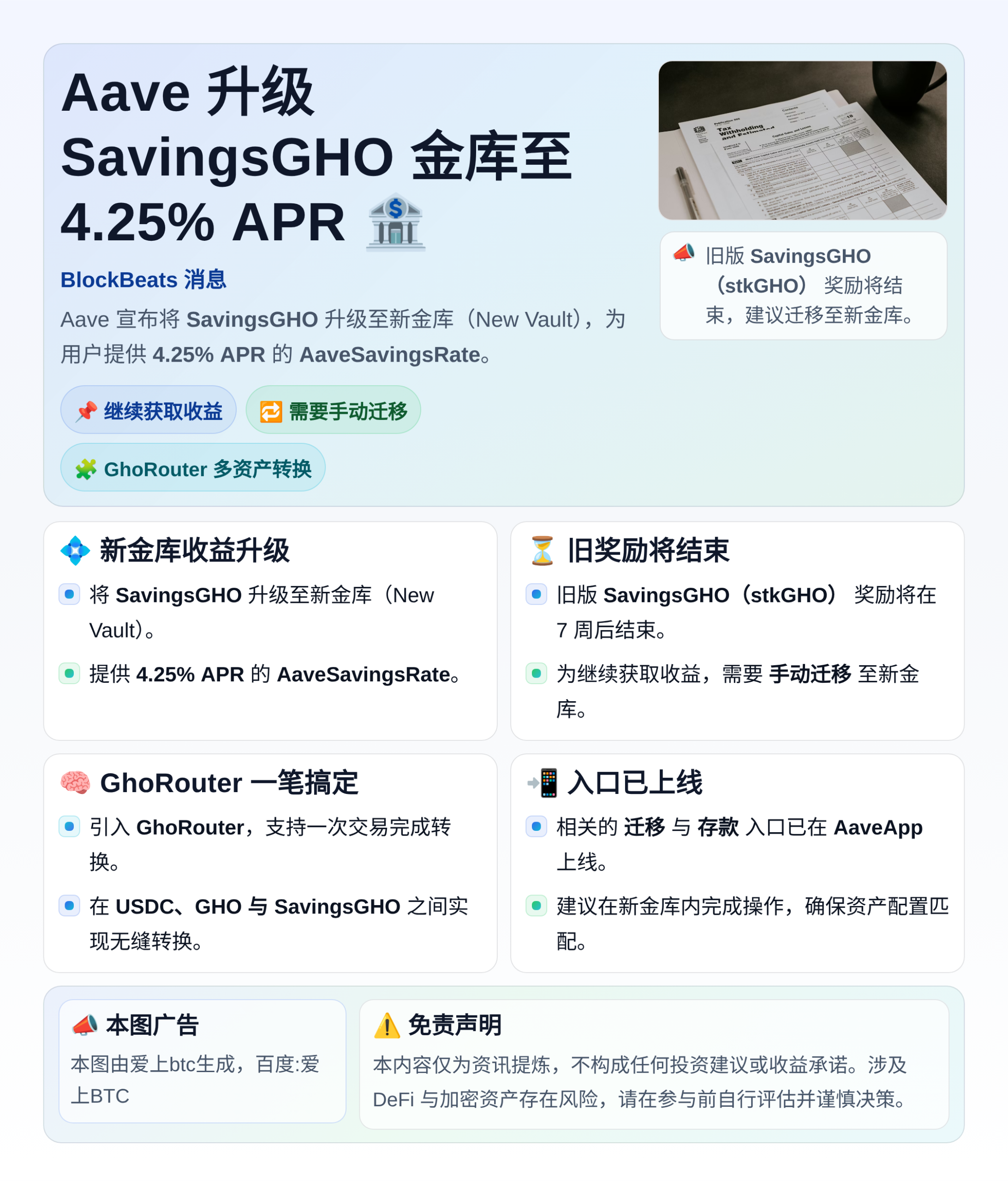 Aave 升级 SavingsGHO 金库至4.25%APR