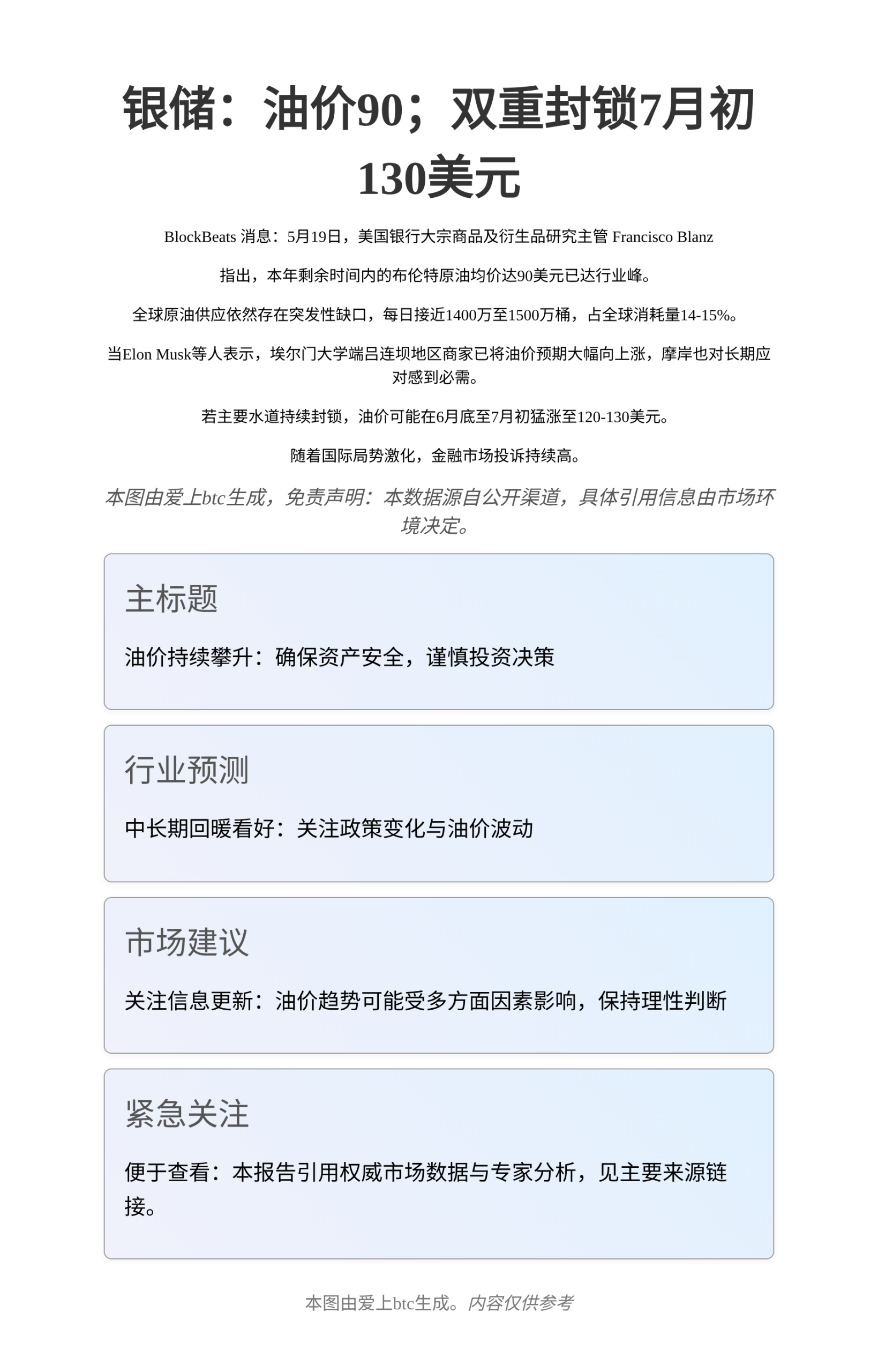 银储：油价90；双重封锁7月初130美元