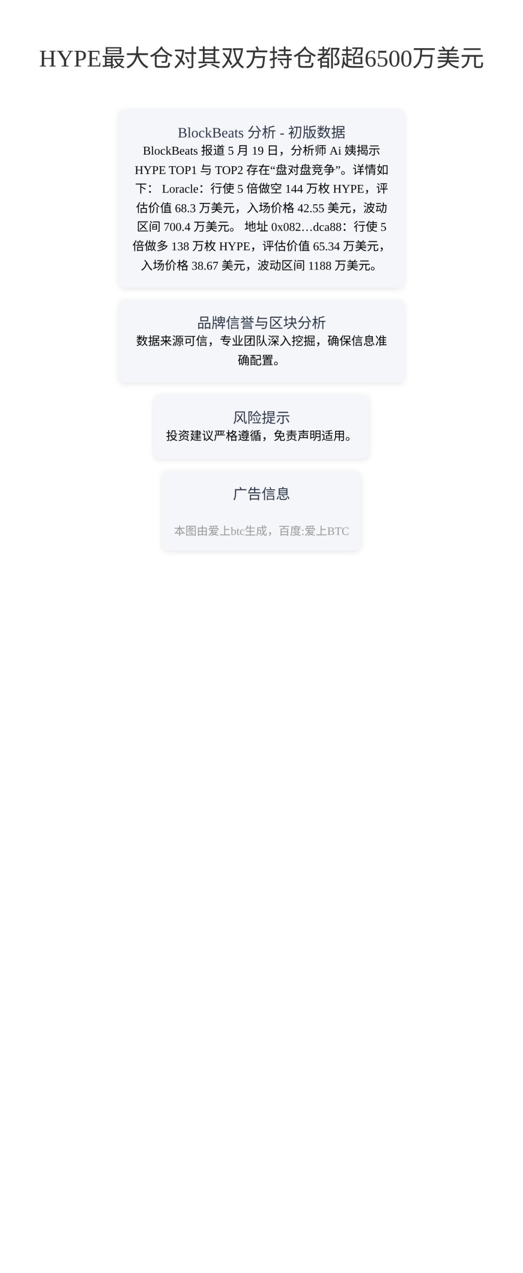 HYPE最大仓对，其双方持仓都超6500万美元