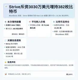 Strive斥资3030万美元增持382枚比特币