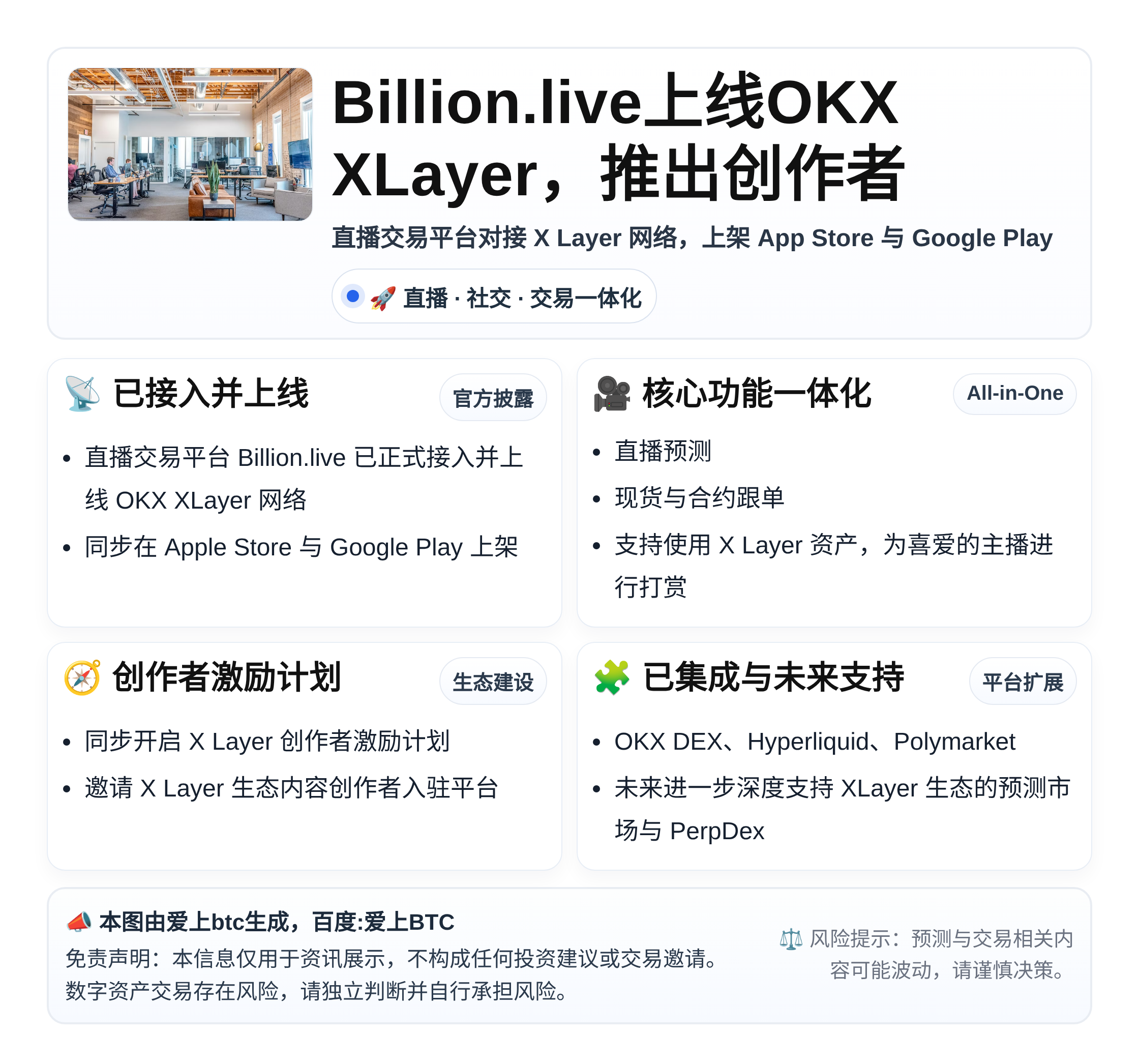 Billion.live上线OKX XLayer，推出创作者