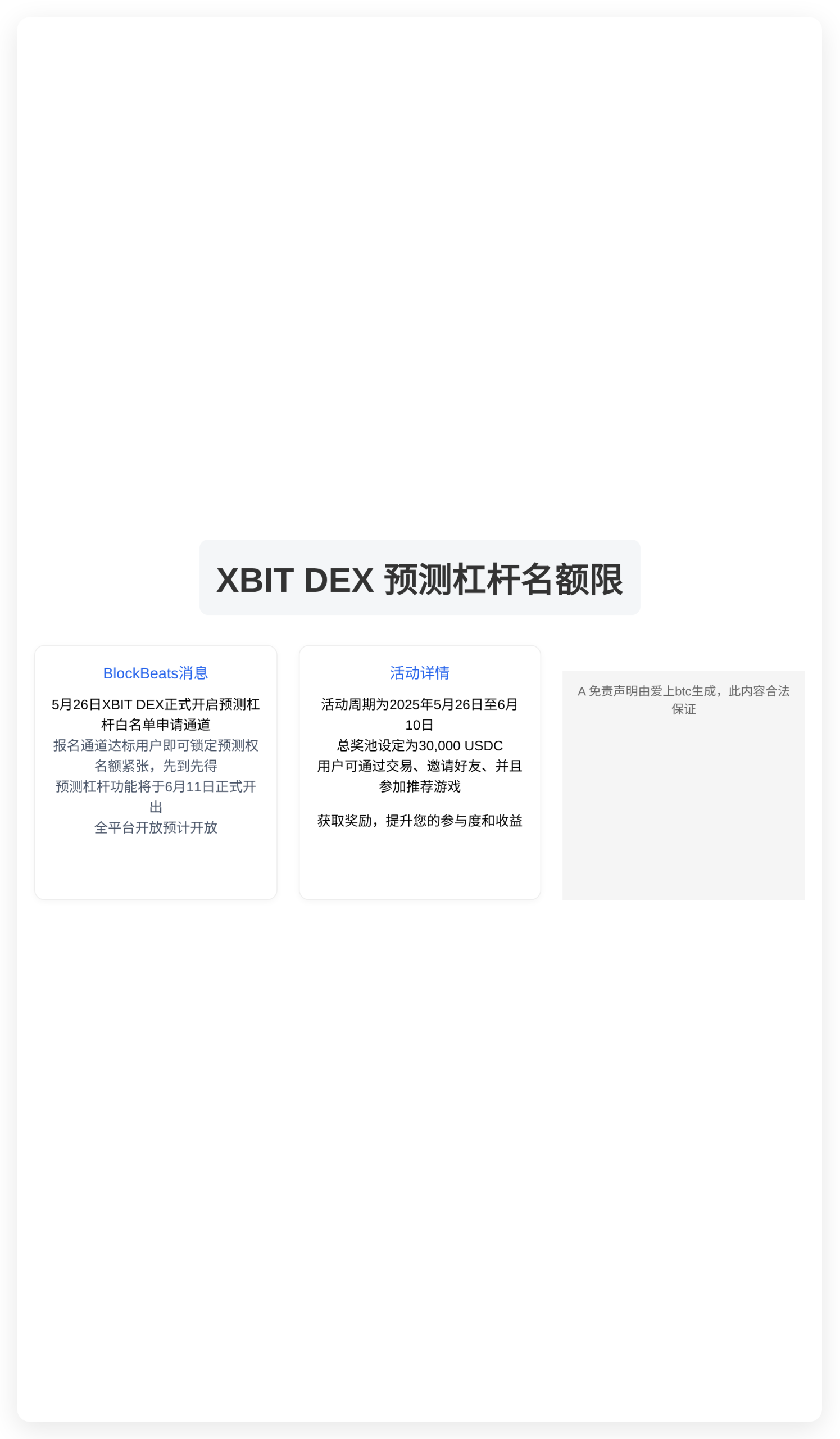 XBIT DEX 预测杠杆名额有限，先到先得
