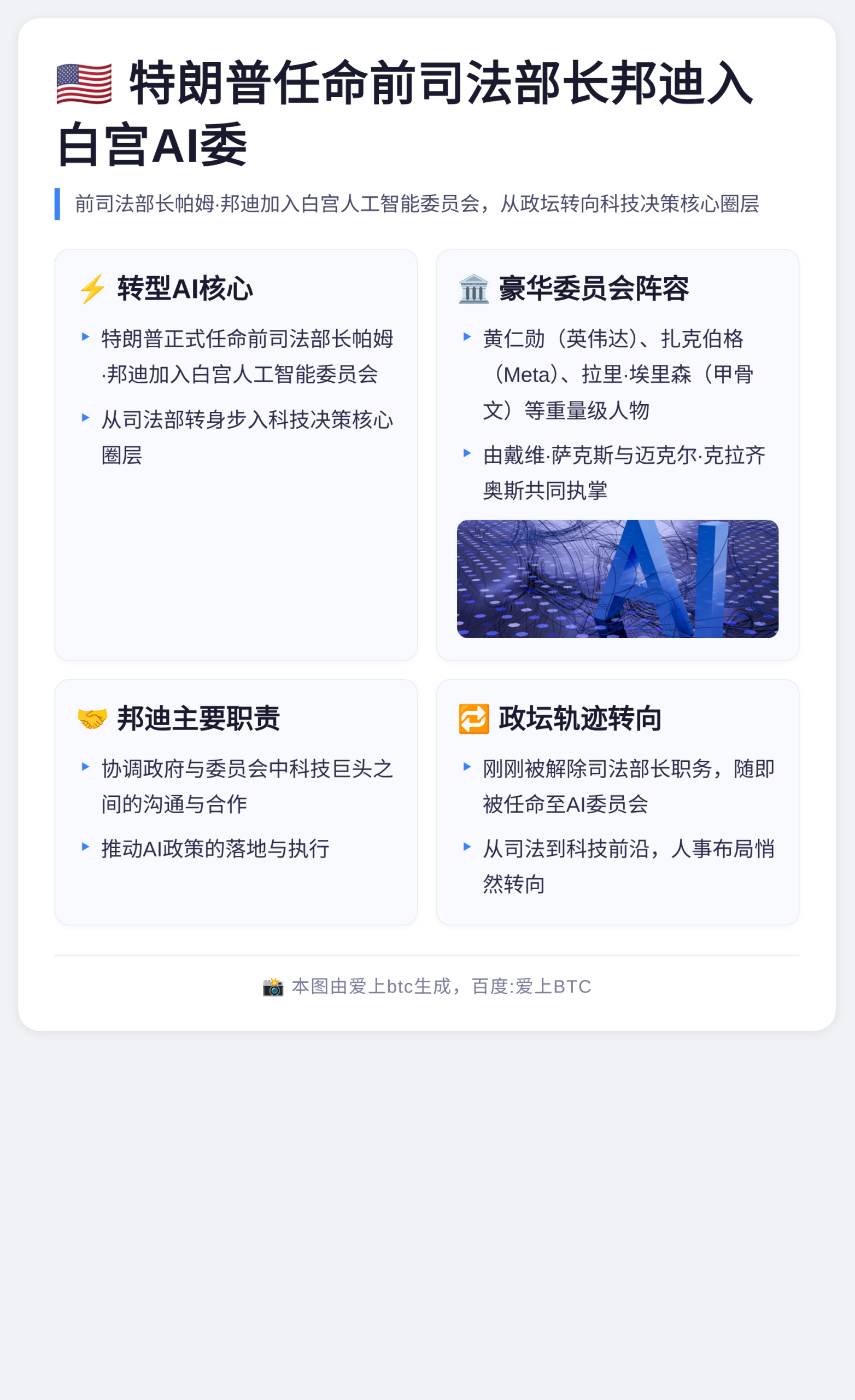 特朗普任命前司法部长邦迪入白宫AI委