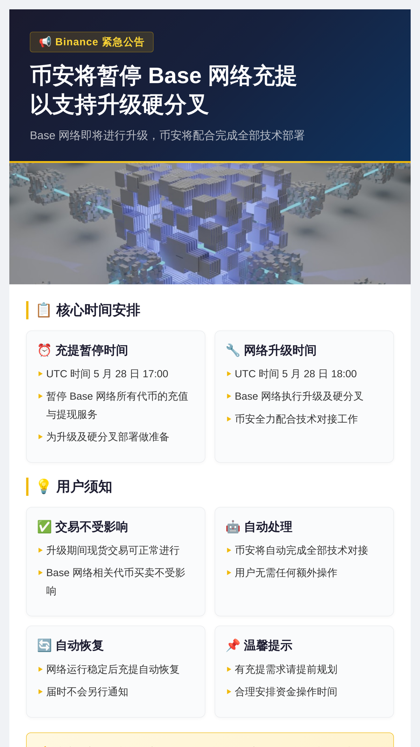 币安将暂停Base网络充提以支持升级
