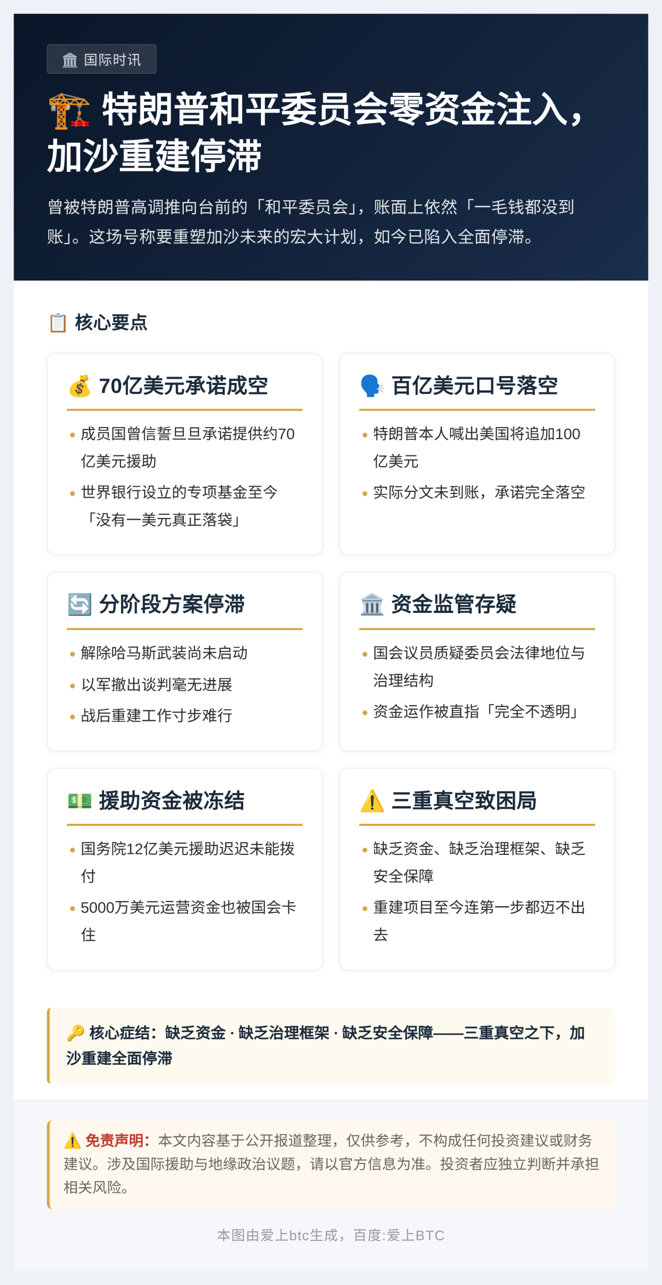 特朗普和平委员会零资金注入，加沙重建停滞