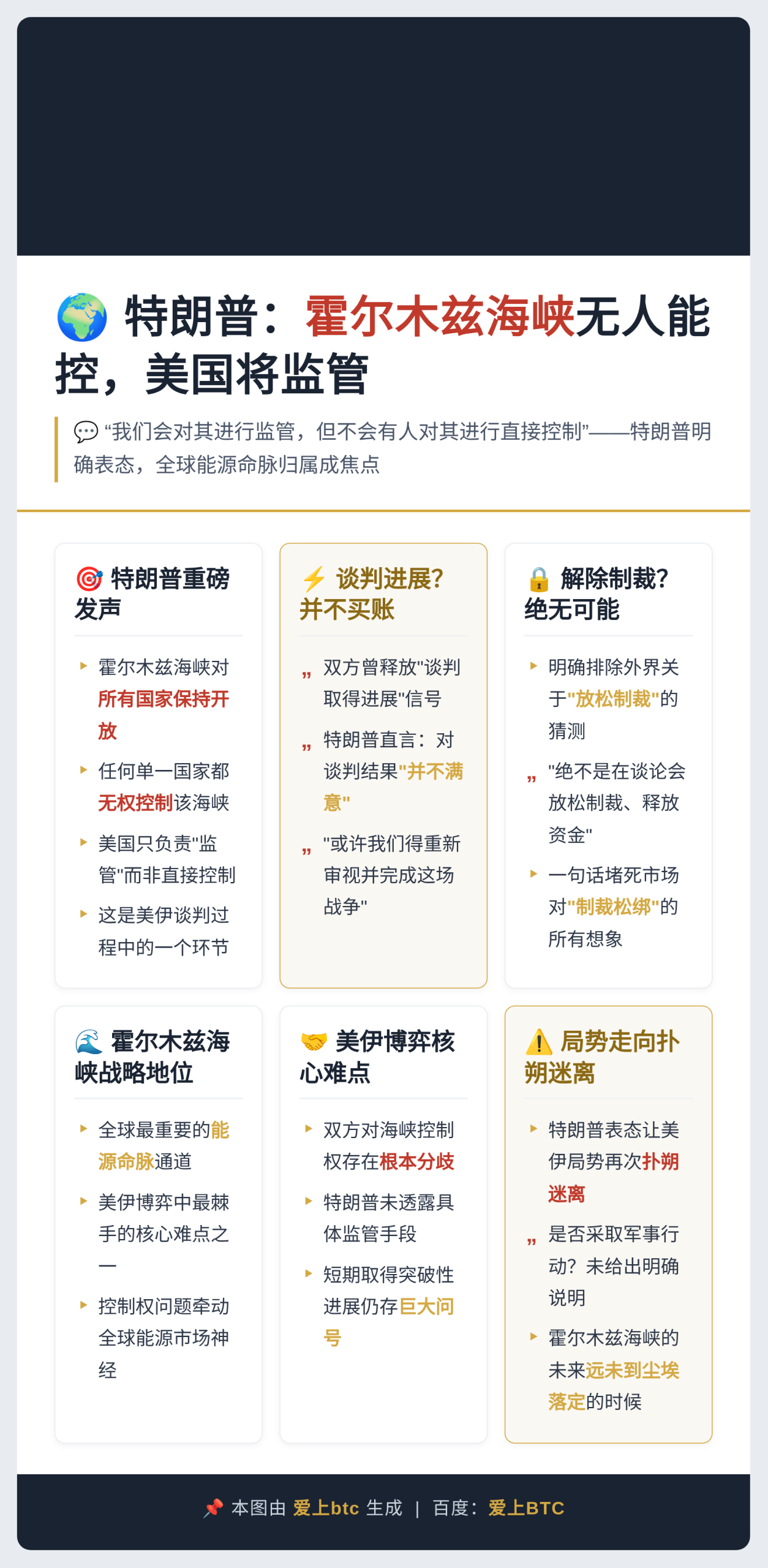 特朗普：霍尔木兹海峡无人能控，美国将监管
